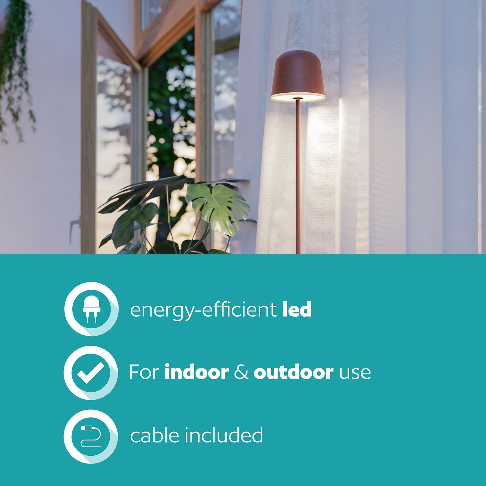 LED oppladbar gulvlampe Mannera-L dimbar CCT H140 cm IP54 EGLO på balkong