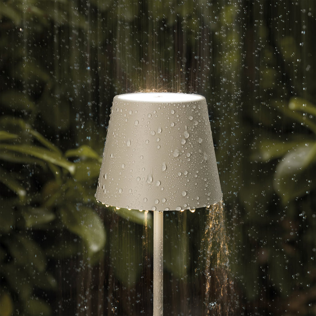 LED oppladbar gulvlampe Nuindie dimbar beige H120 cm bakside