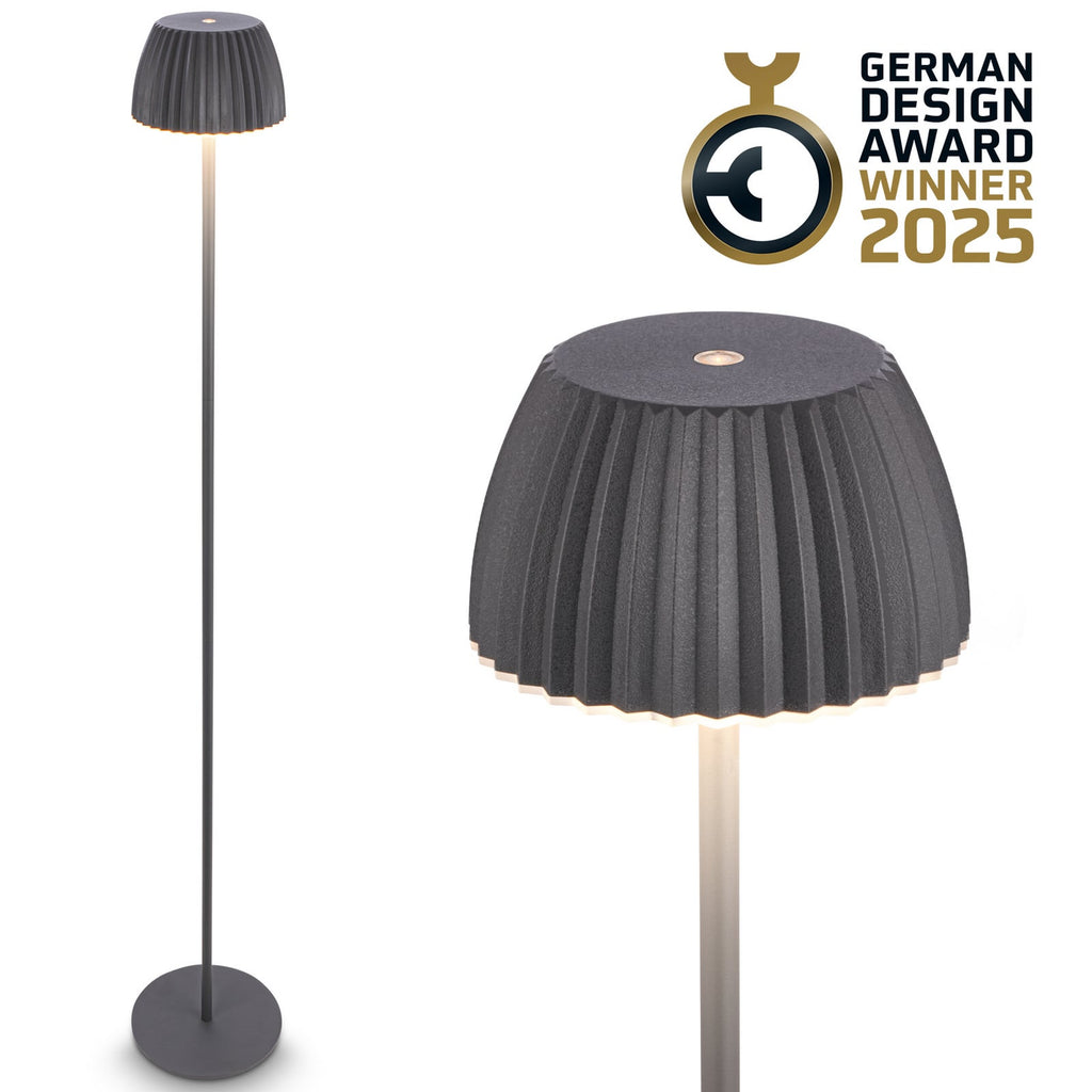 LED oppladbar gulvlampe Riffle antrasitt IP44 dimbar forfra