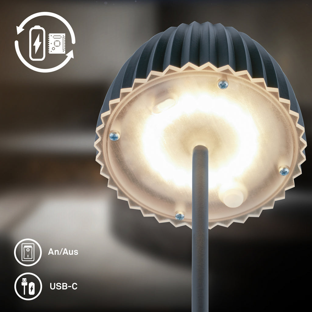 LED oppladbar gulvlampe Riffle antrasitt IP44 dimbar dimming funksjon