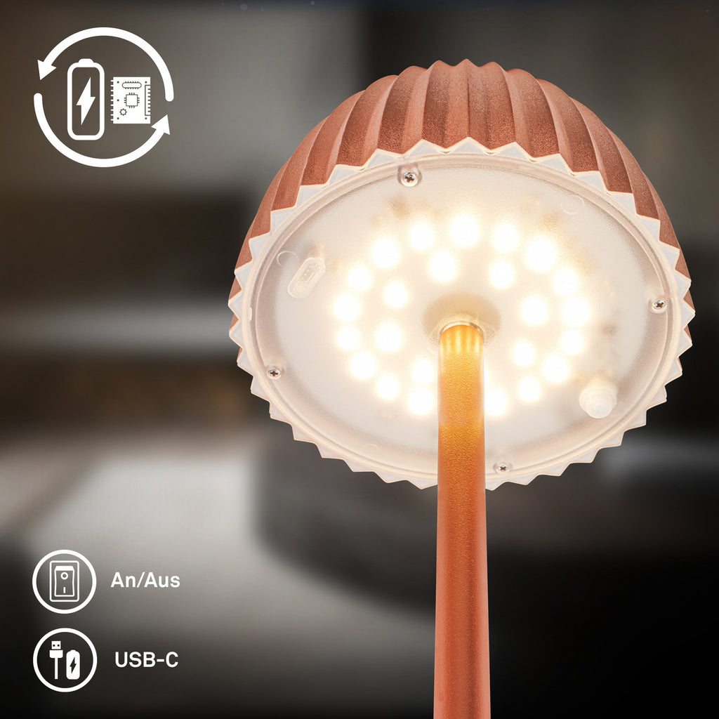LED oppladbar gulvlampe Riffle kobber dimbar IP44 kobber finish