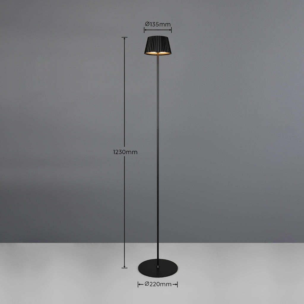 LED oppladbar gulvlampe Suarez dimbar svart H123 cm detalj av touchdimmer