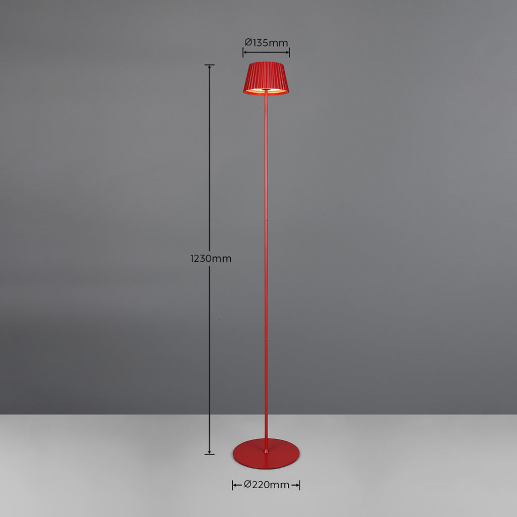 LED oppladbar gulvlampe Suarez rød 123 cm dimbar IP44 detalj