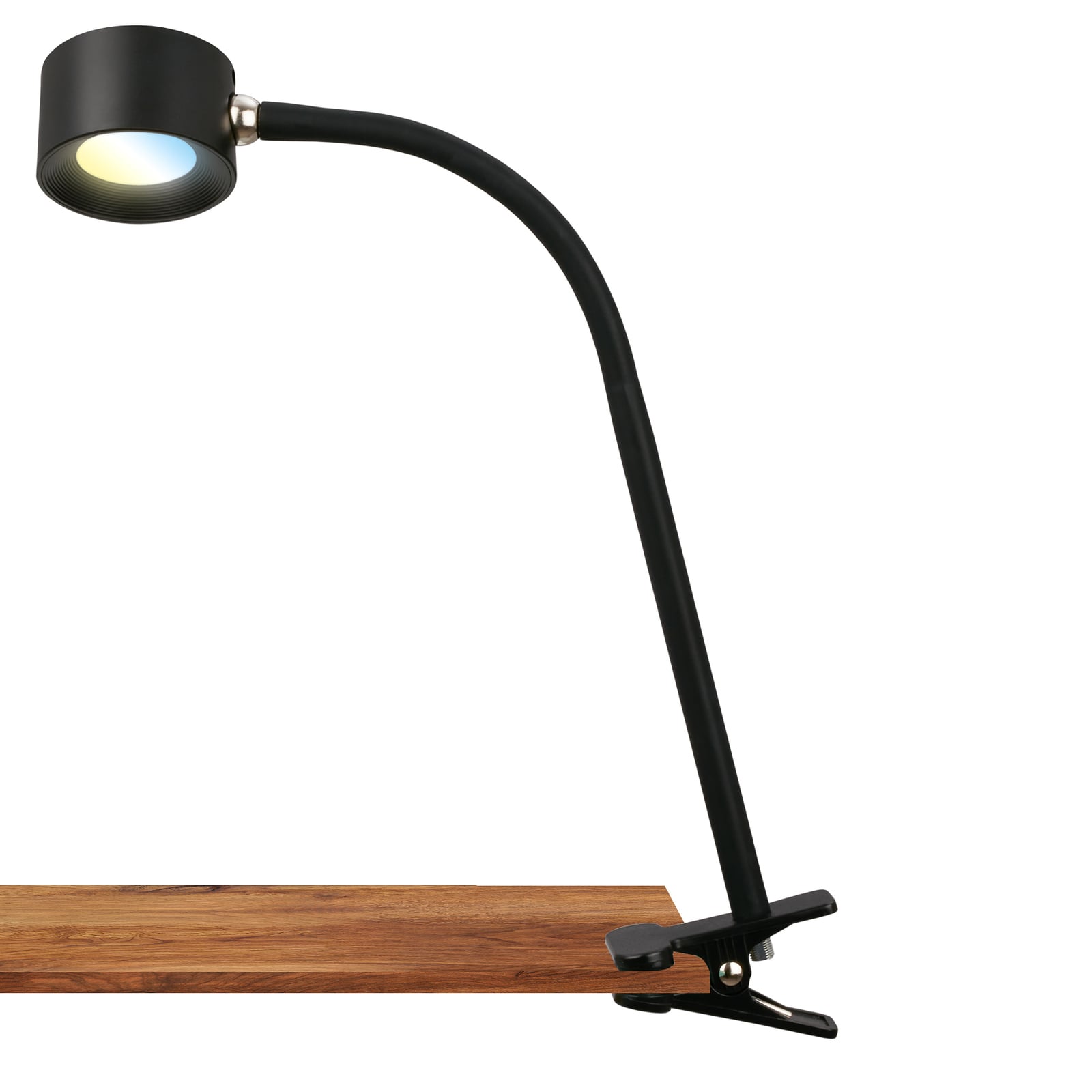 LED oppladbar klemmelampe Tari svart CCT dimbar IP44 forfra
