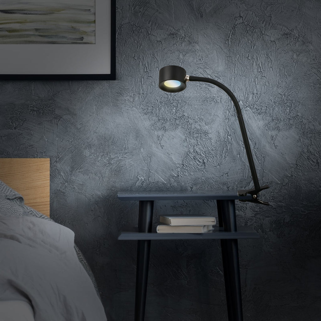 Detalj av LED oppladbar klemmelampe Tari svart CCT dimbar IP44