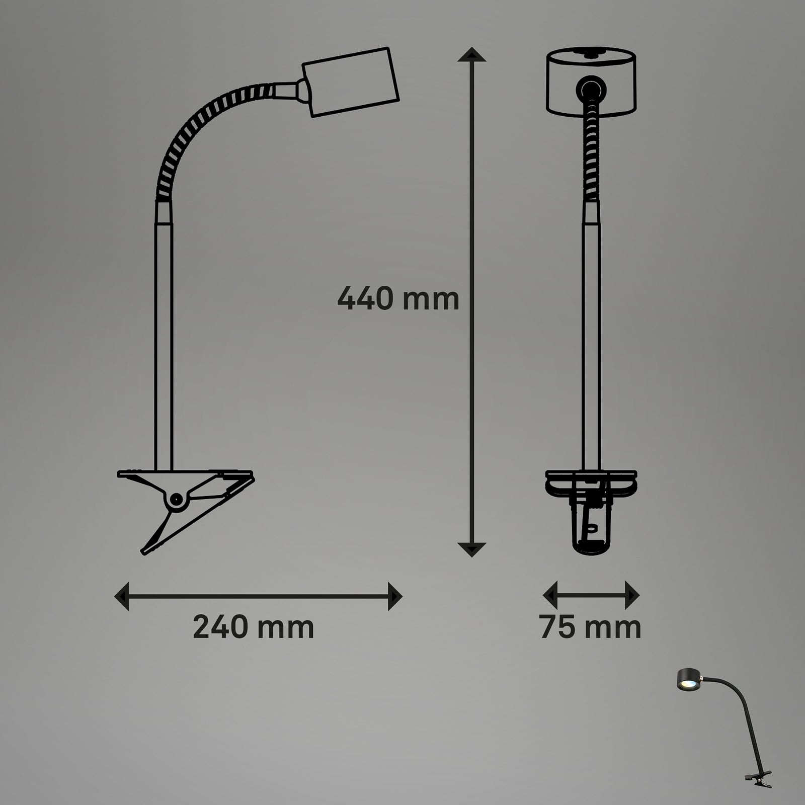 LED oppladbar klemmelampe Tari svart CCT dimbar IP44 montert