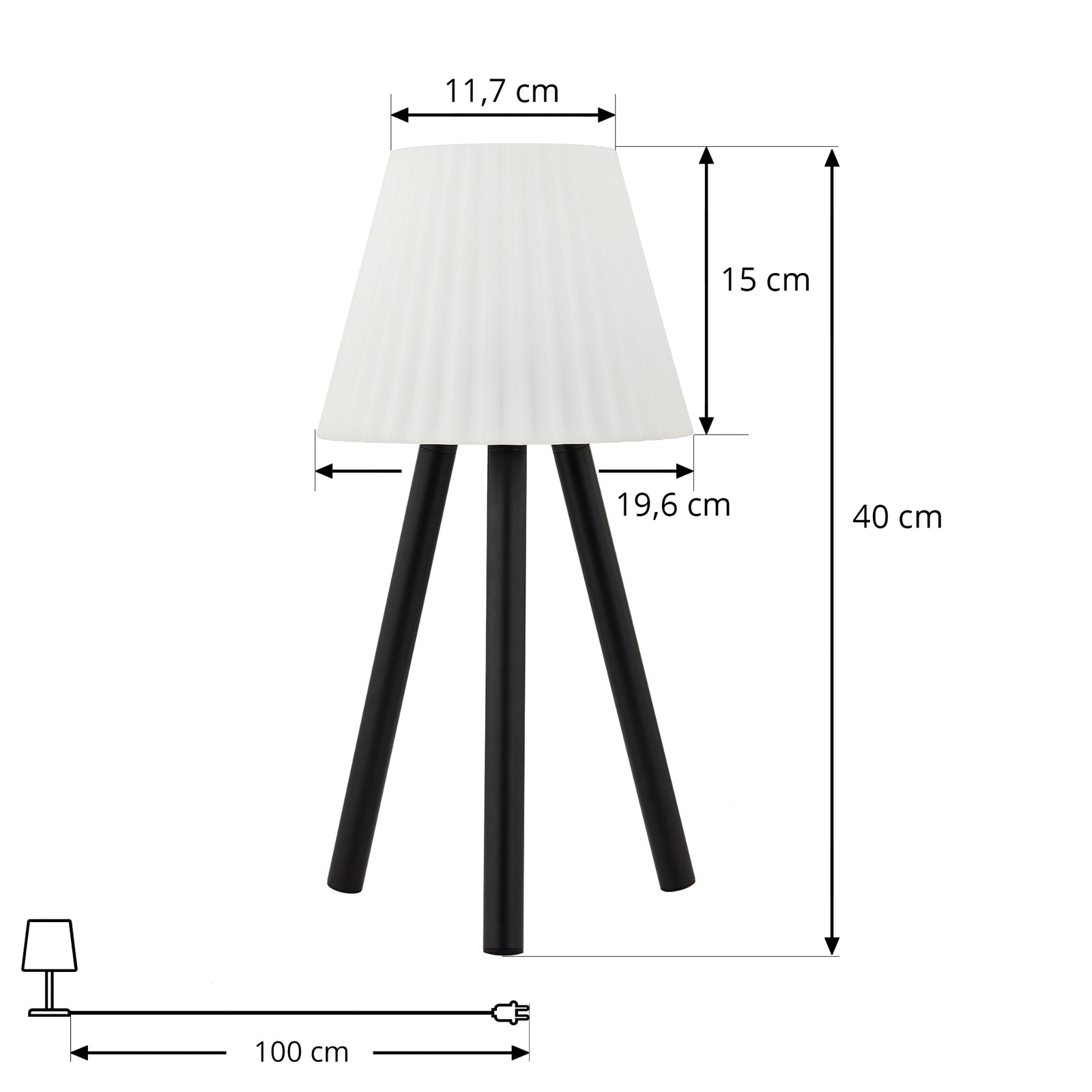 LED oppladbar utebordlampe Jaimy dimbar svart metall montert på terrasse