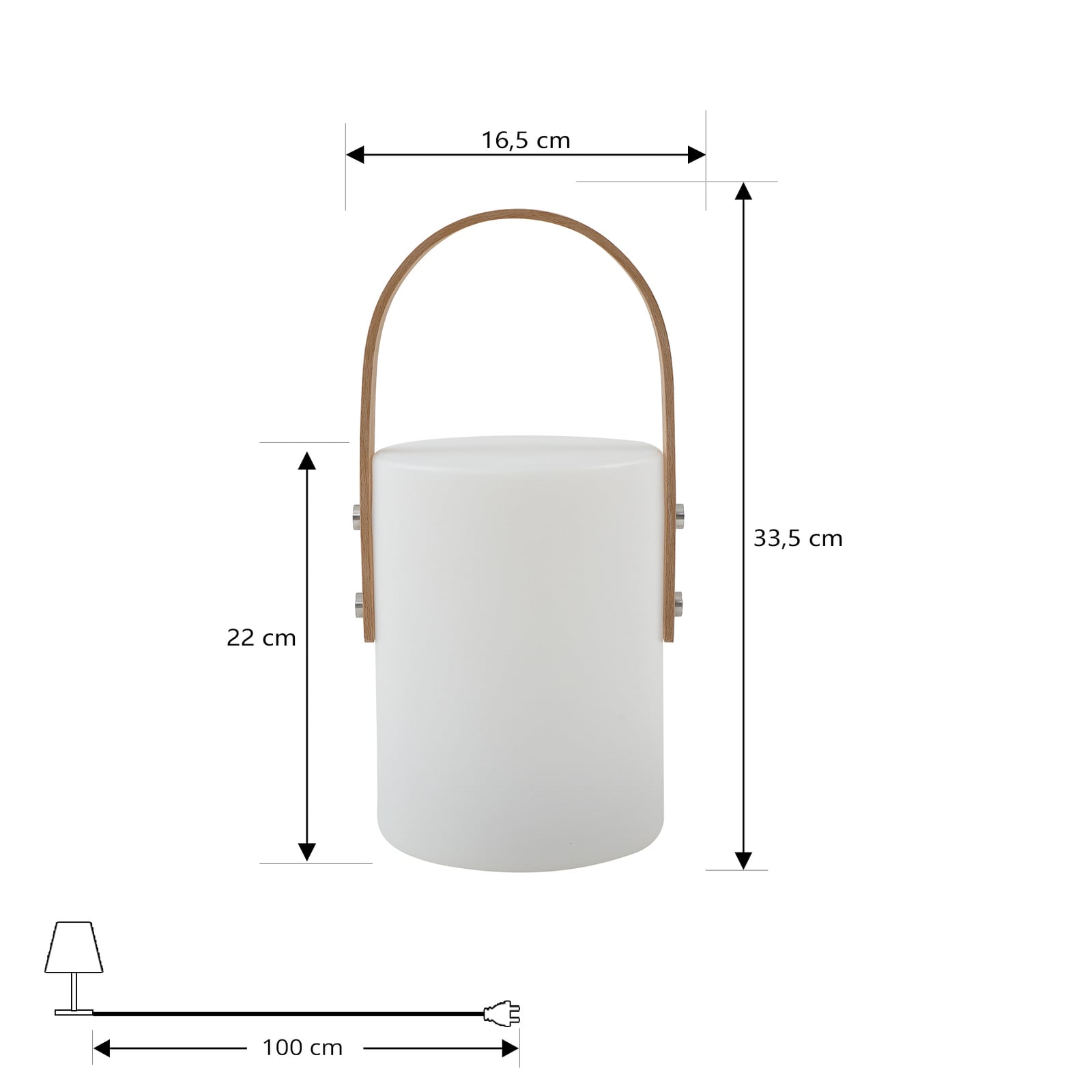 Nærbilde av lysenhet på LED oppladbar utebordlampe Juria hvit CCT IP44
