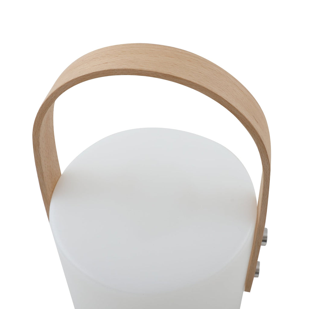 Oversikt over LED oppladbar utebordlampe Juria hvit CCT IP44 på terrasse