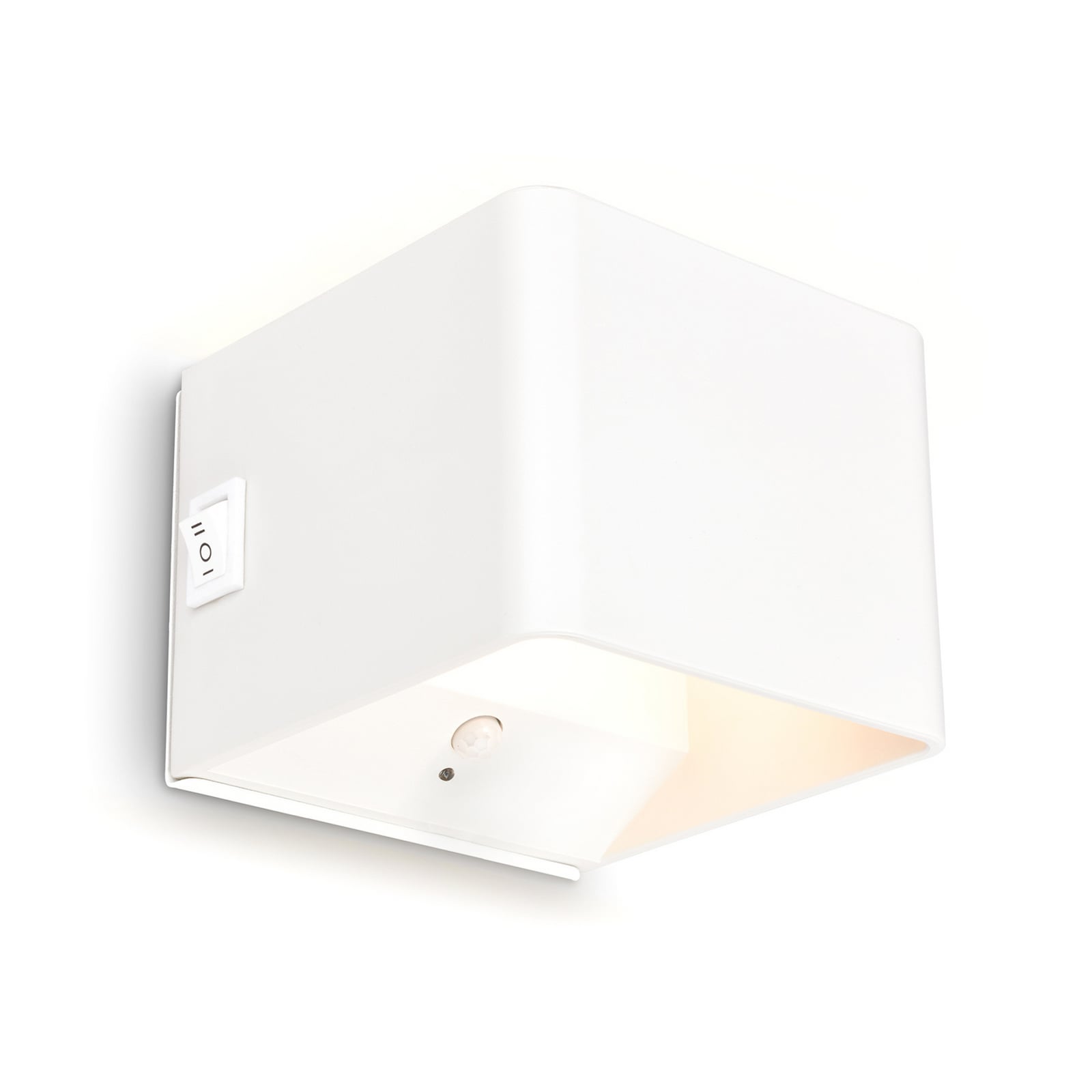 LED oppladbar vegglampe Barro hvit med bevegelsessensor forfra