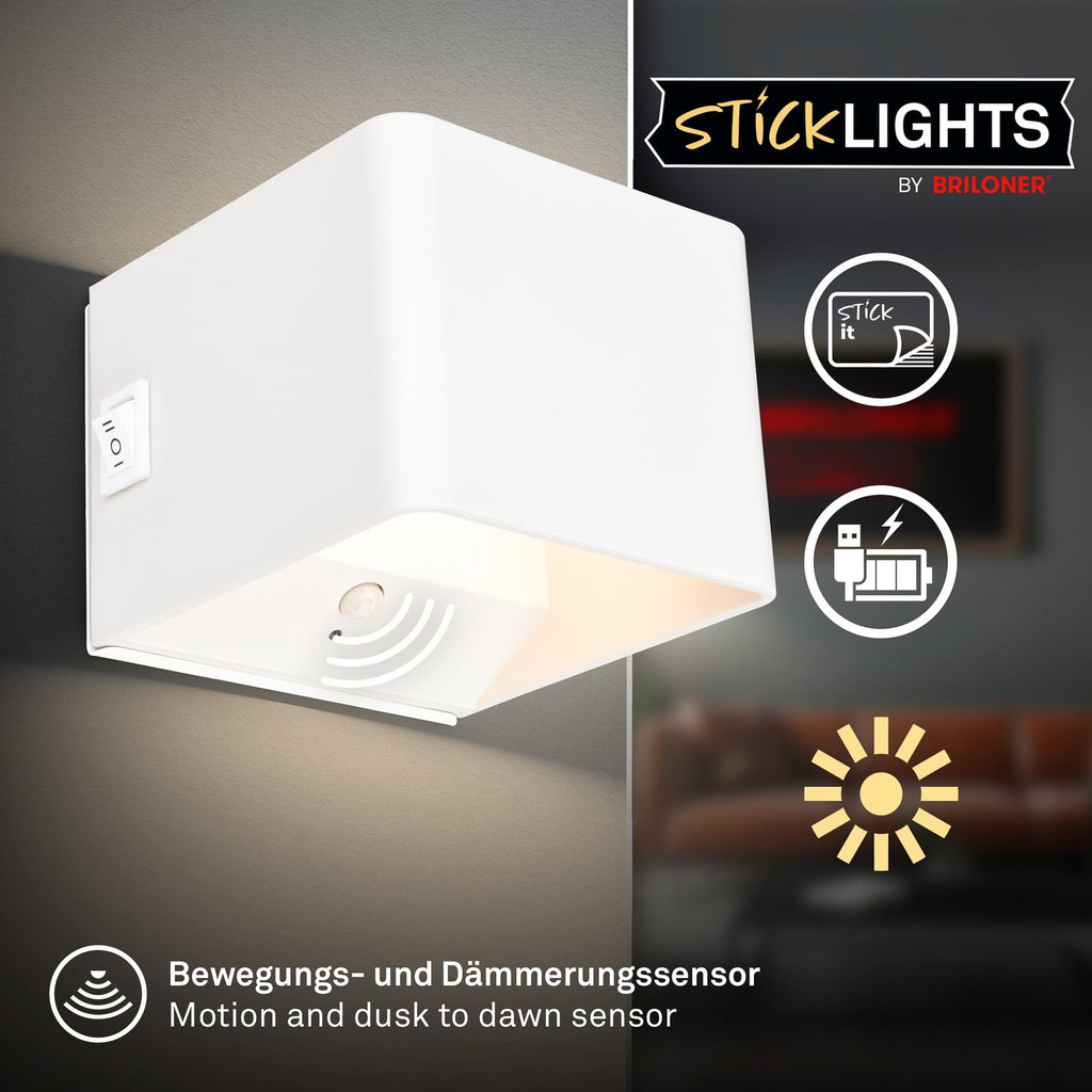 LED oppladbar vegglampe Barro hvit med bevegelsessensor bakside