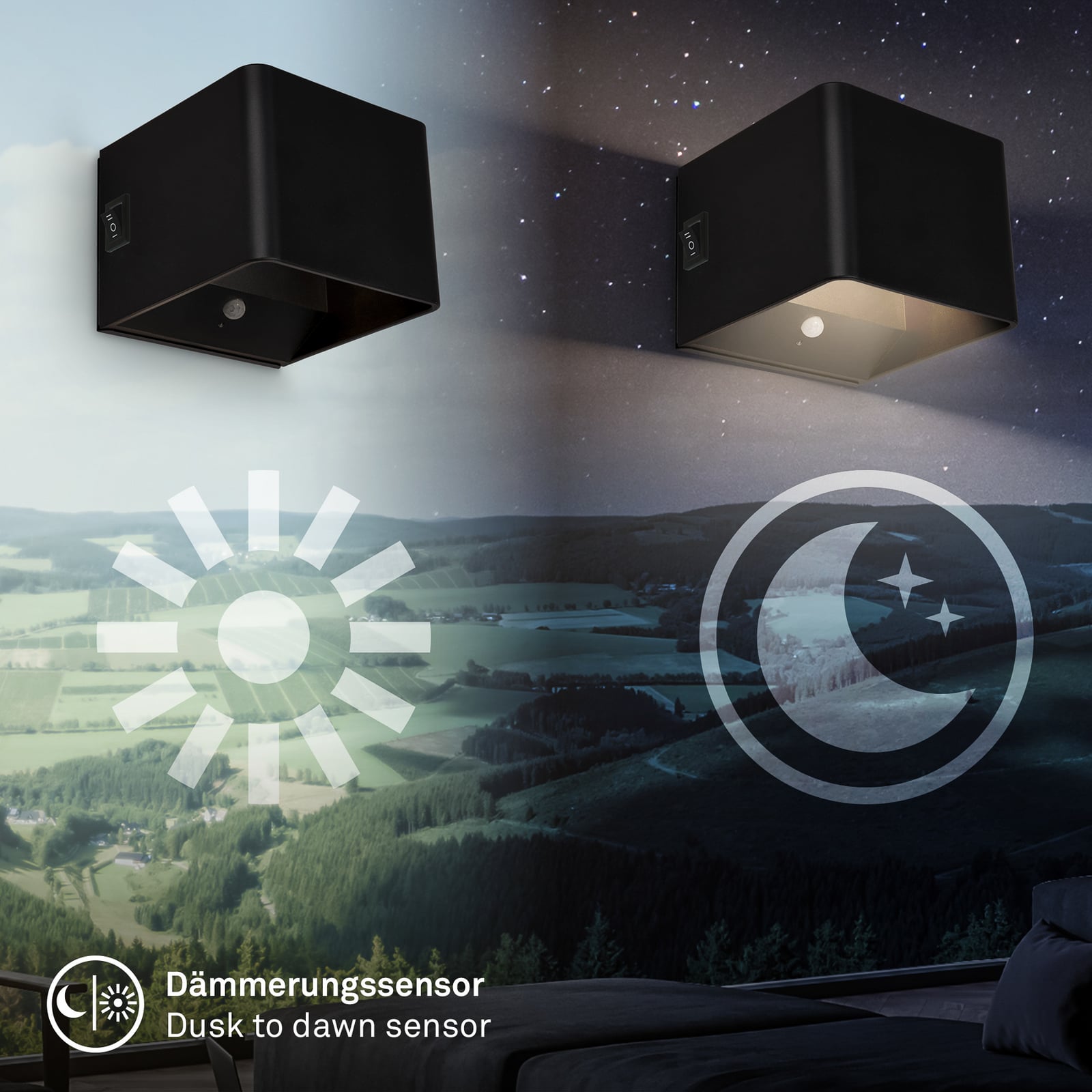 LED oppladbar vegglampe Barro svart metall bakside