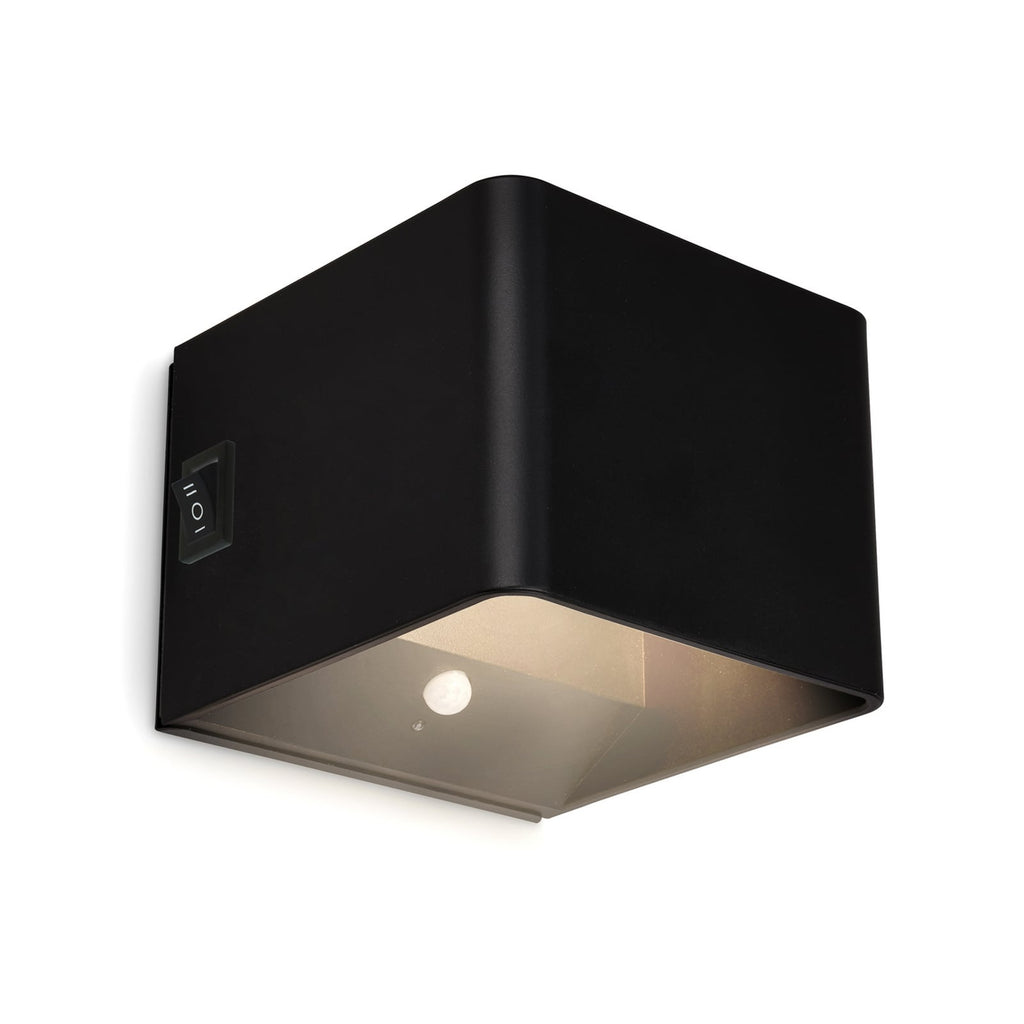 LED oppladbar vegglampe Barro svart metall sett forfra