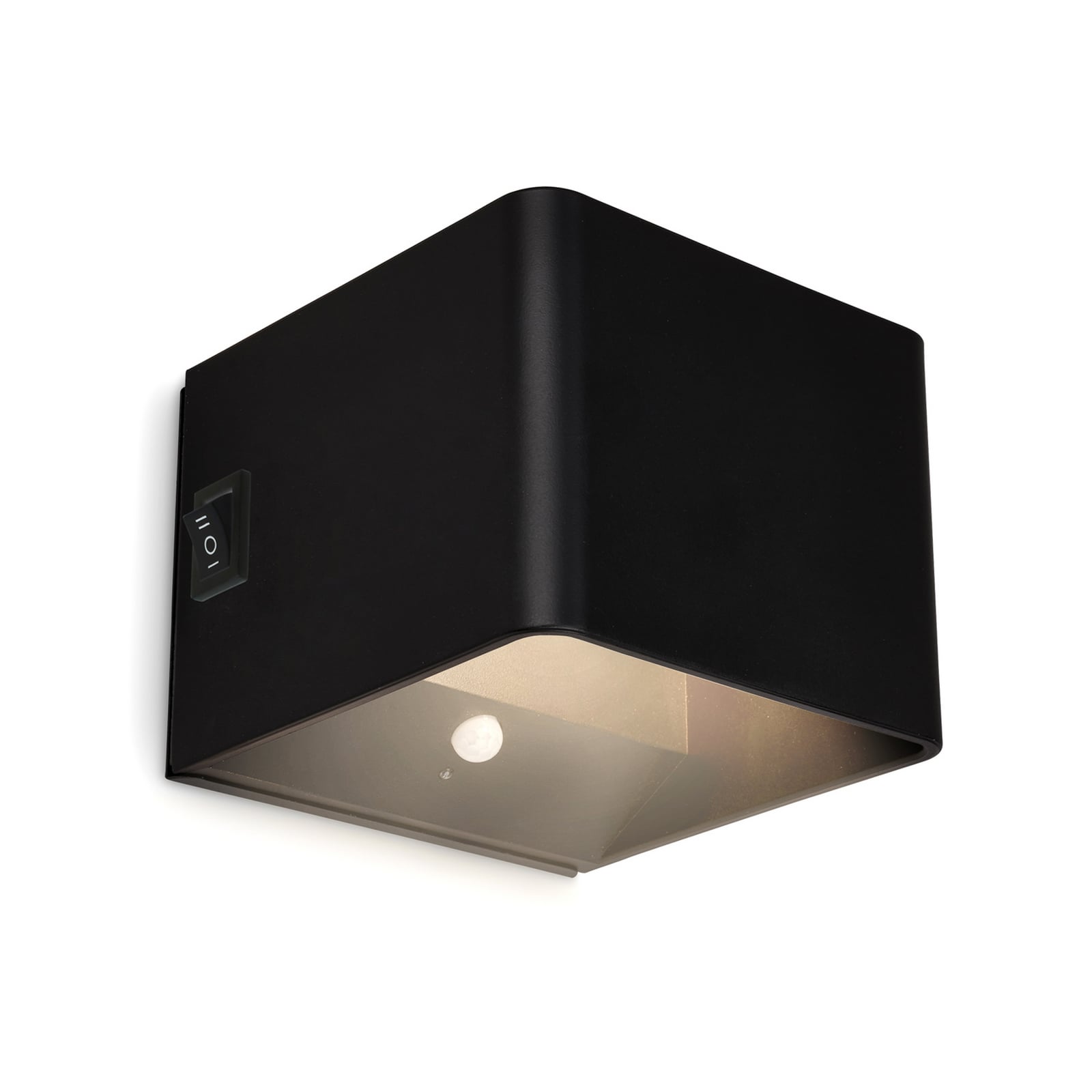 LED oppladbar vegglampe Barro svart metall sett forfra