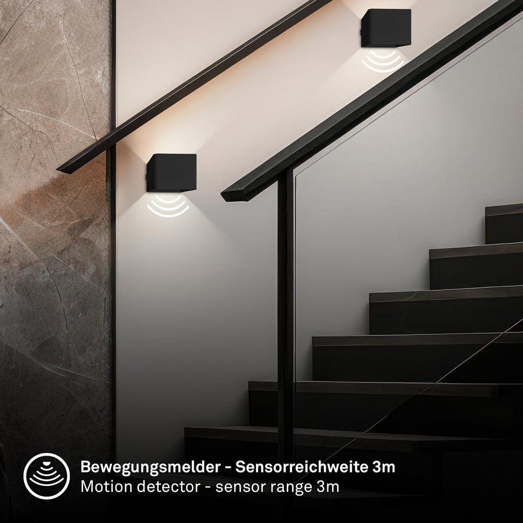 LED oppladbar vegglampe Barro svart metall oversikt fra siden