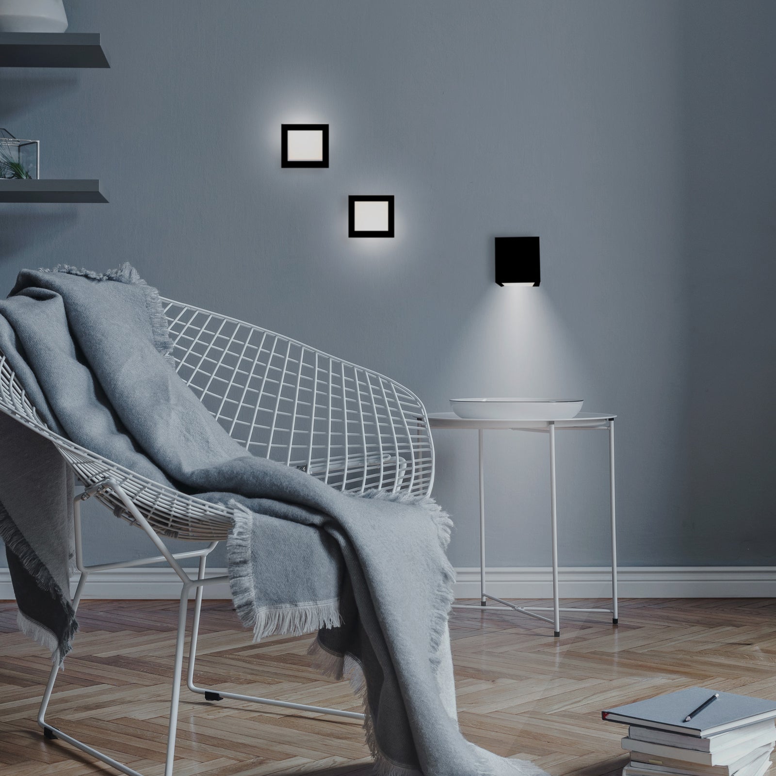 LED oppladbar vegglampe Box 8 dimbar svart bakside