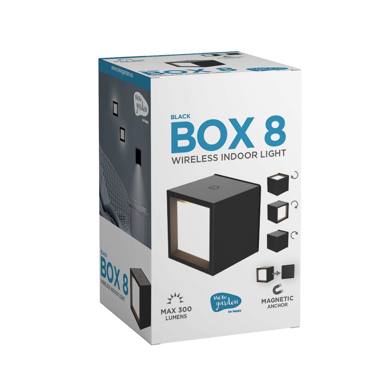 Montert LED oppladbar vegglampe Box 8 dimbar svart i rom