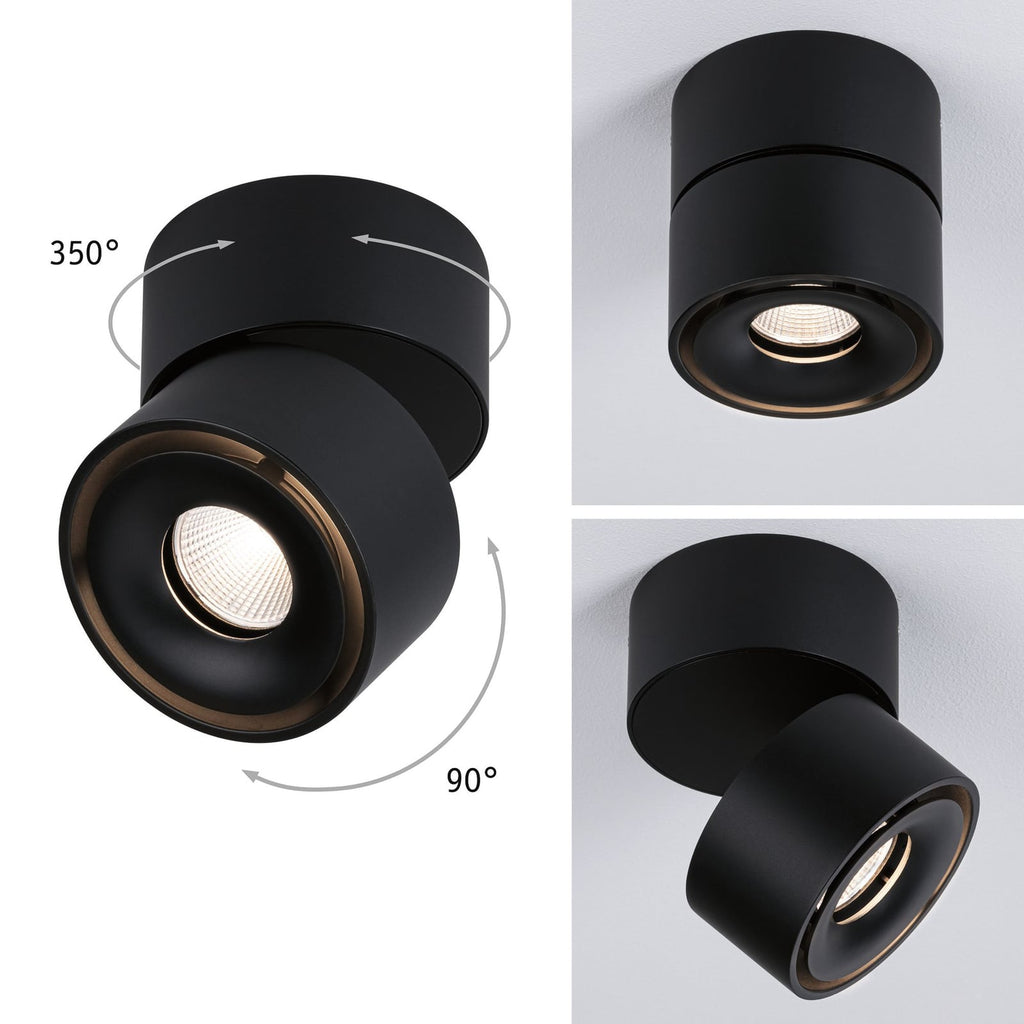 LED påbyggingsspot Spircle svart matt svingbar forfra