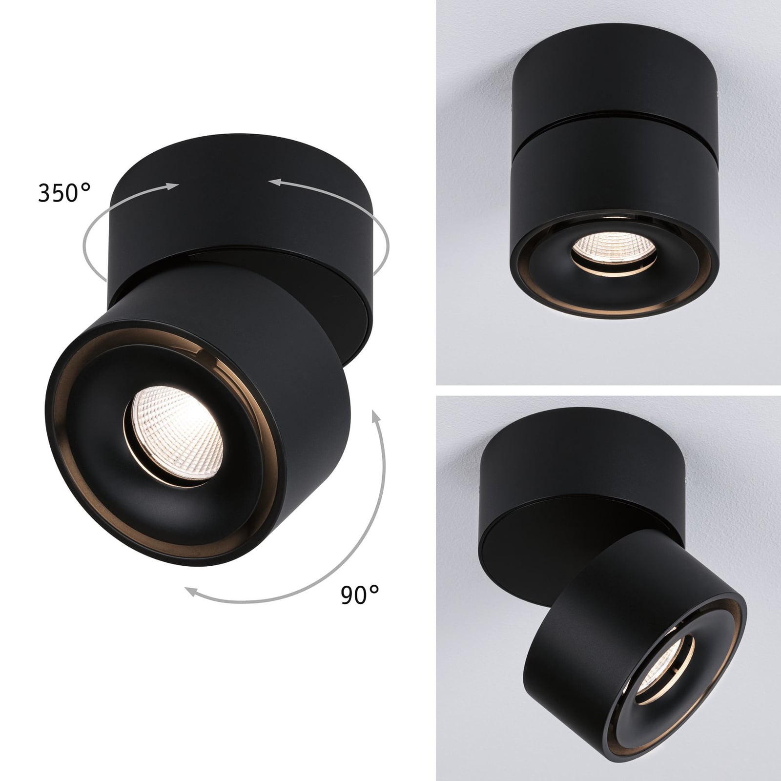LED påbyggingsspot Spircle svart matt svingbar forfra
