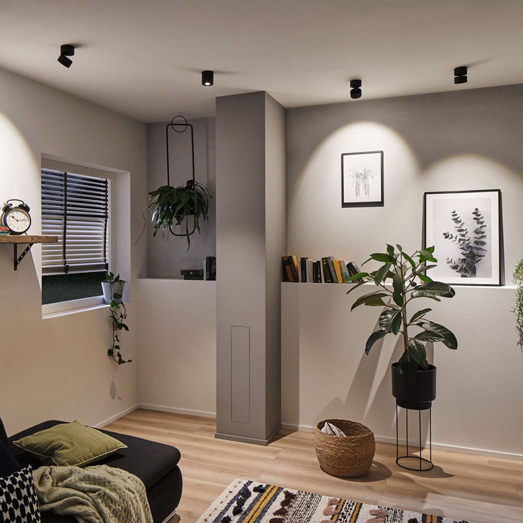 LED påbyggingsspot Spircle svart matt svingbar montert i tak