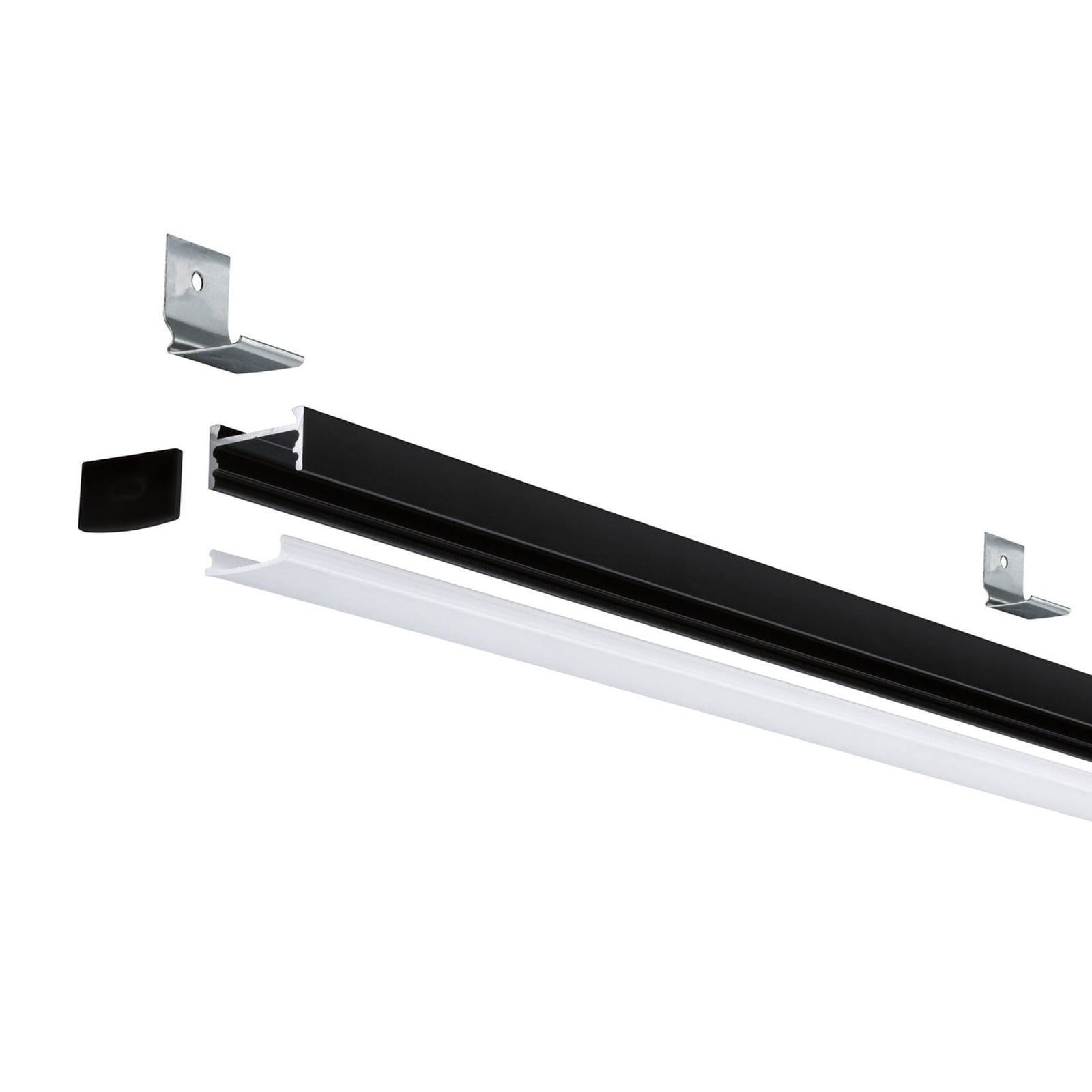 LED påbyggprofil Square svart med hvit diffusor lysdetalj