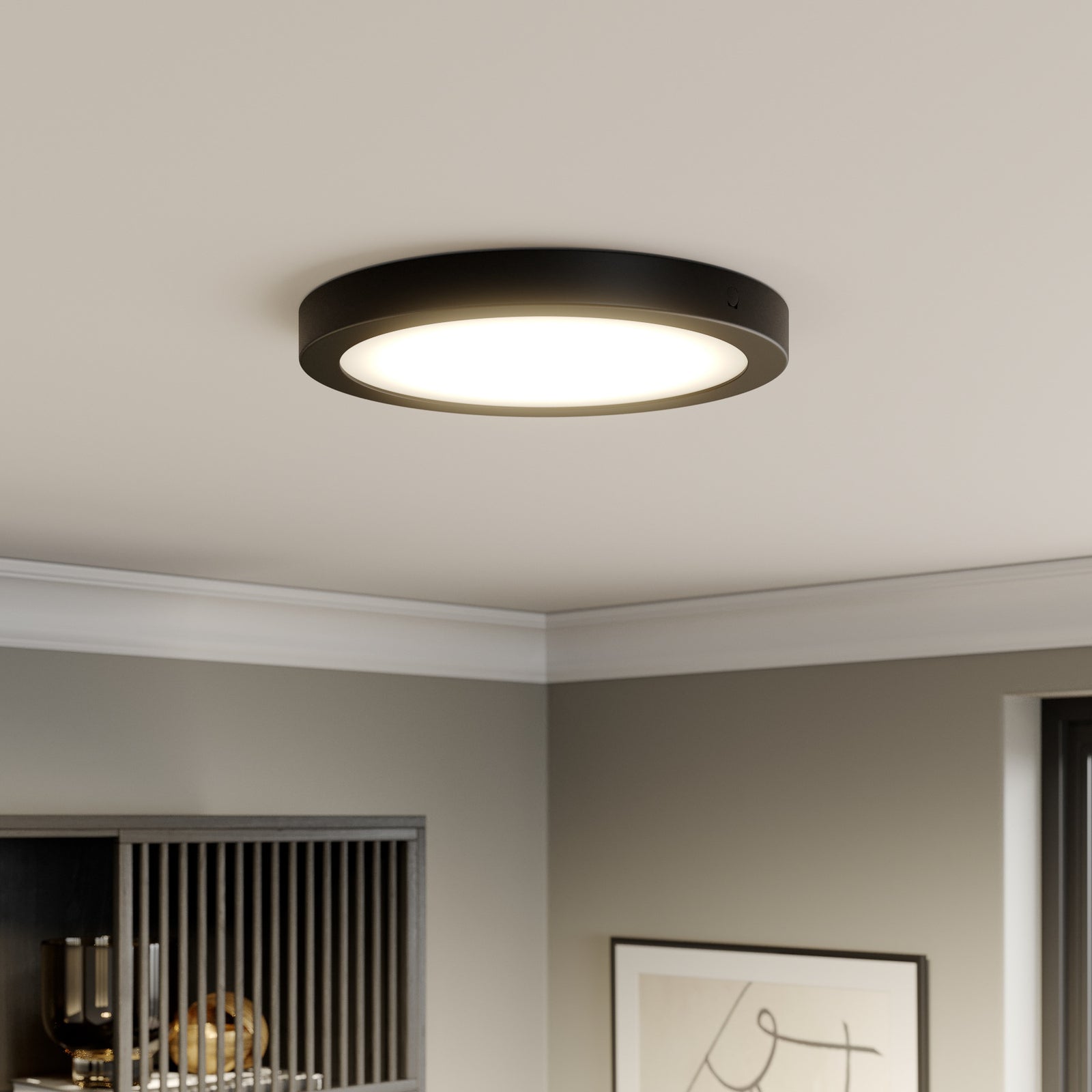 LED-panel Abia rund svart matt Ø30 cm 22W varmhvit forfra