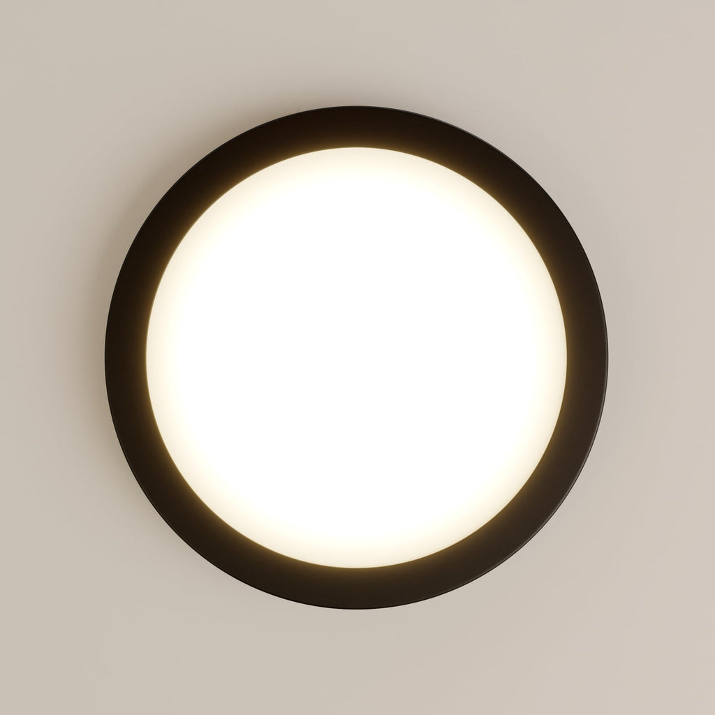 Nærbilde av satinert deksel på LED-panel Abia rund svart matt Ø30 cm 22W varmhvit