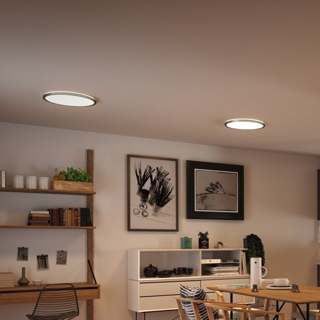 Montert LED-panel Atria Shine dimbar matt krom Ø42 cm i tak