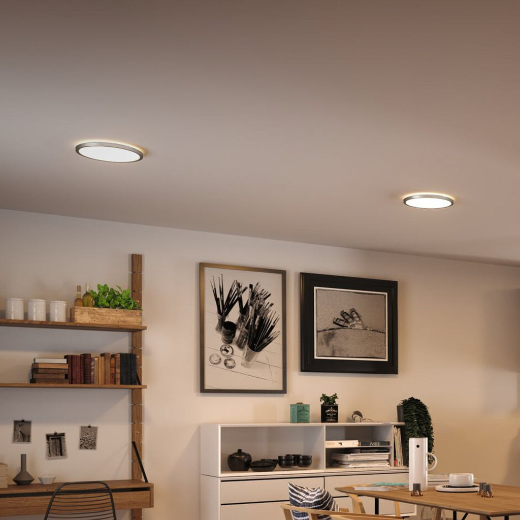 LED-panel Atria Shine rund Ø29 cm 16W krom matt varmhvit montert i tak