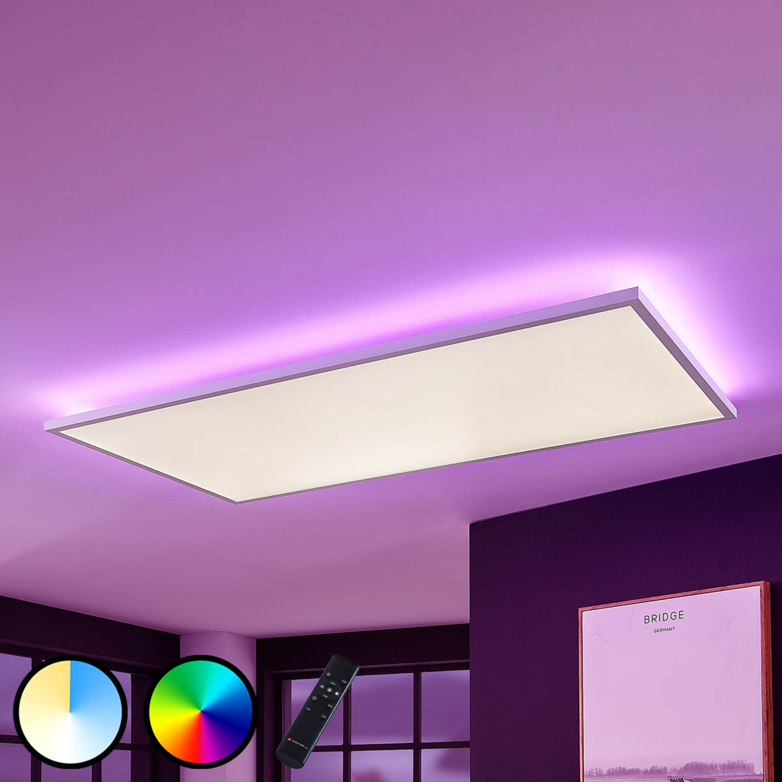Montert LED-panel Brenda dimbar hvit 120x60 cm 75W CCT RGB i tak