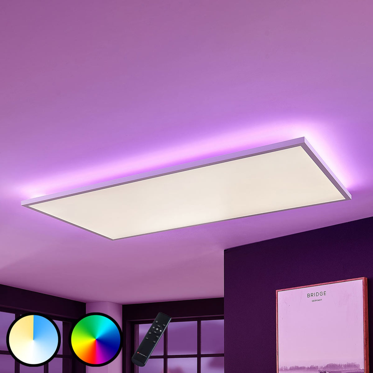 Montert LED-panel Brenda dimbar hvit 120x60 cm 75W CCT RGB i tak