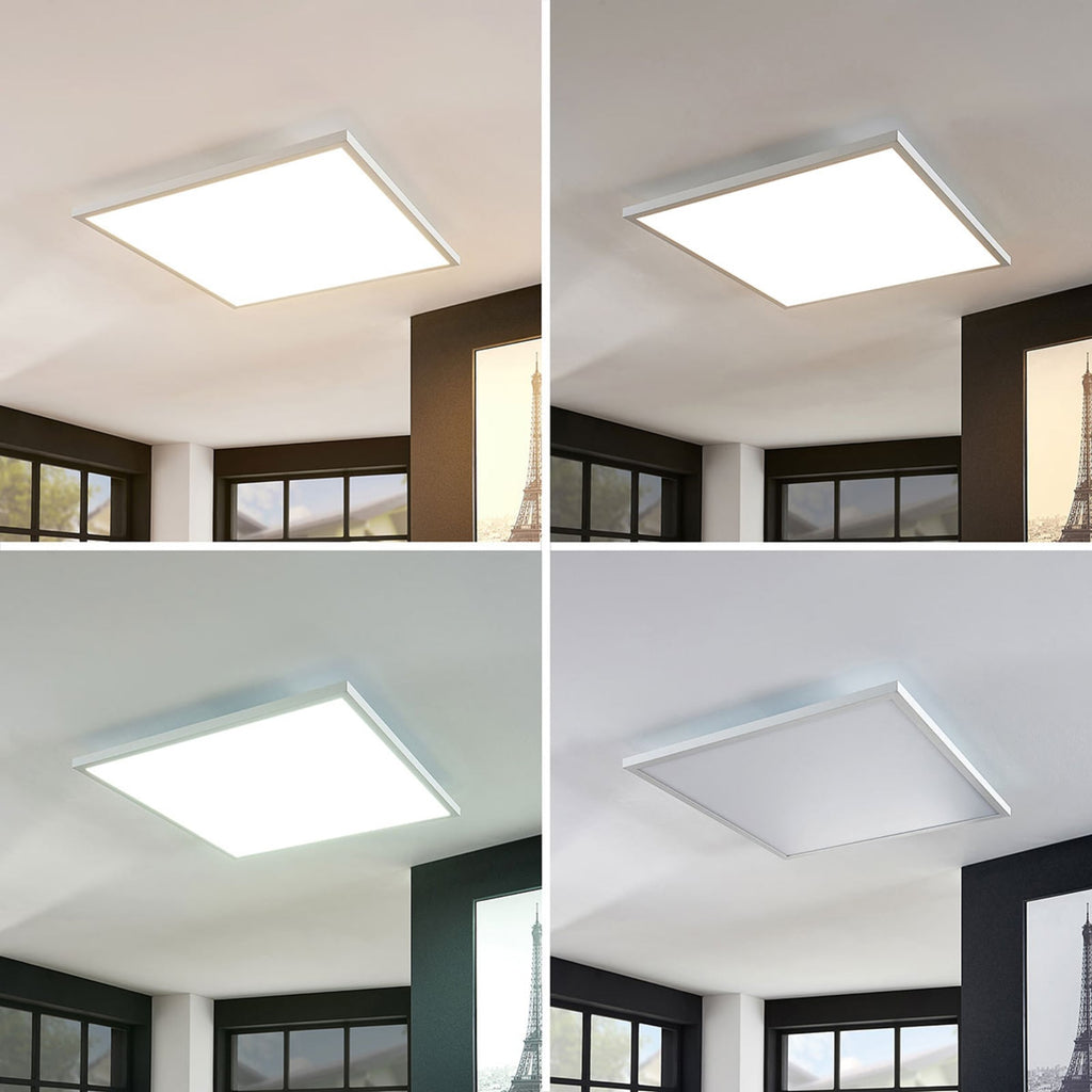LED-panel Brenda dimbar hvit 60x60 cm CCT RGB med fjernkontroll i bruk