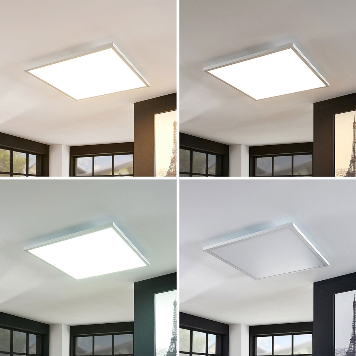 LED-panel Brenda dimbar hvit 60x60 cm CCT RGB med fjernkontroll i bruk