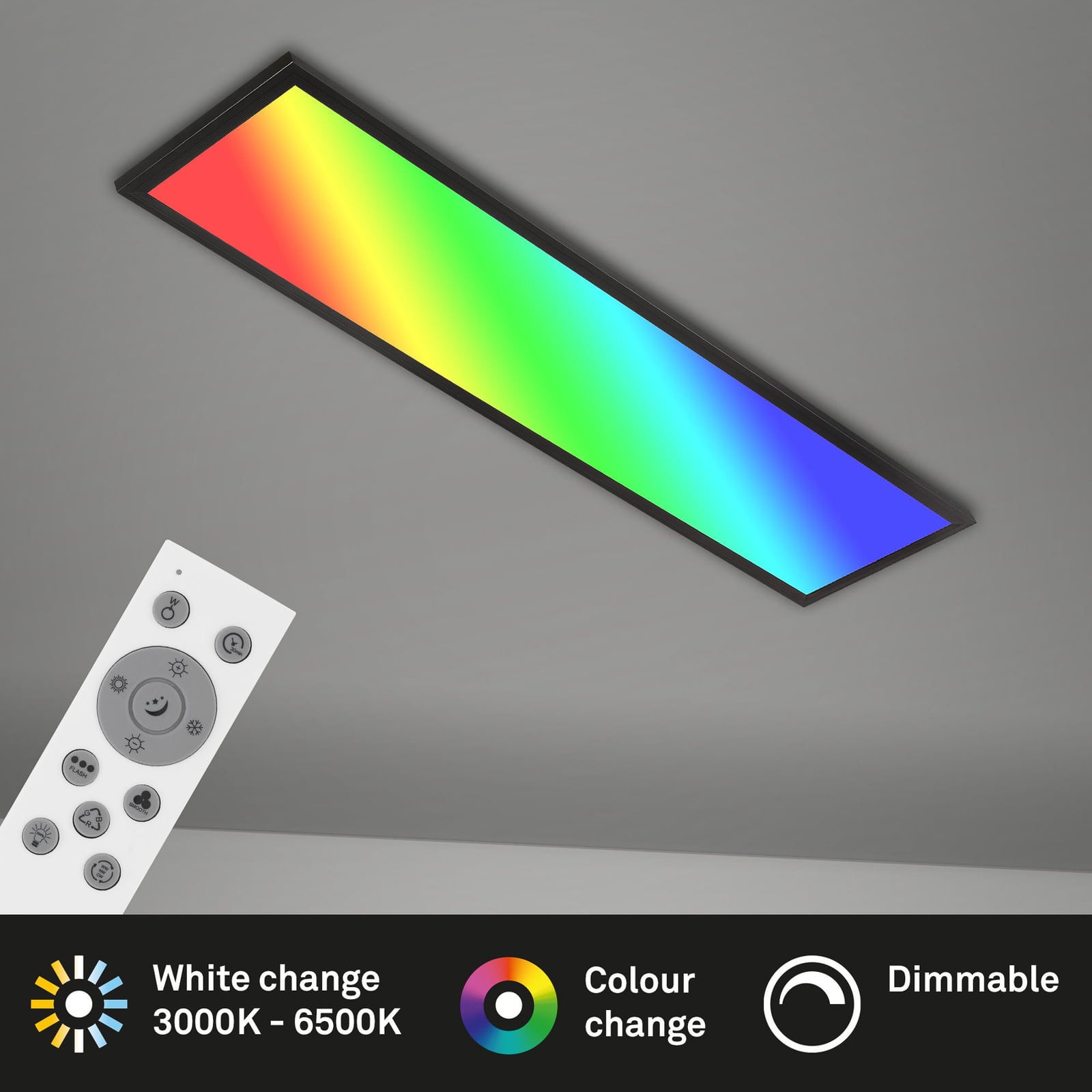 LED-panel Colour RGB CCT dimbar med fjernkontroll 100x25 cm - Briloner fjernkontroll