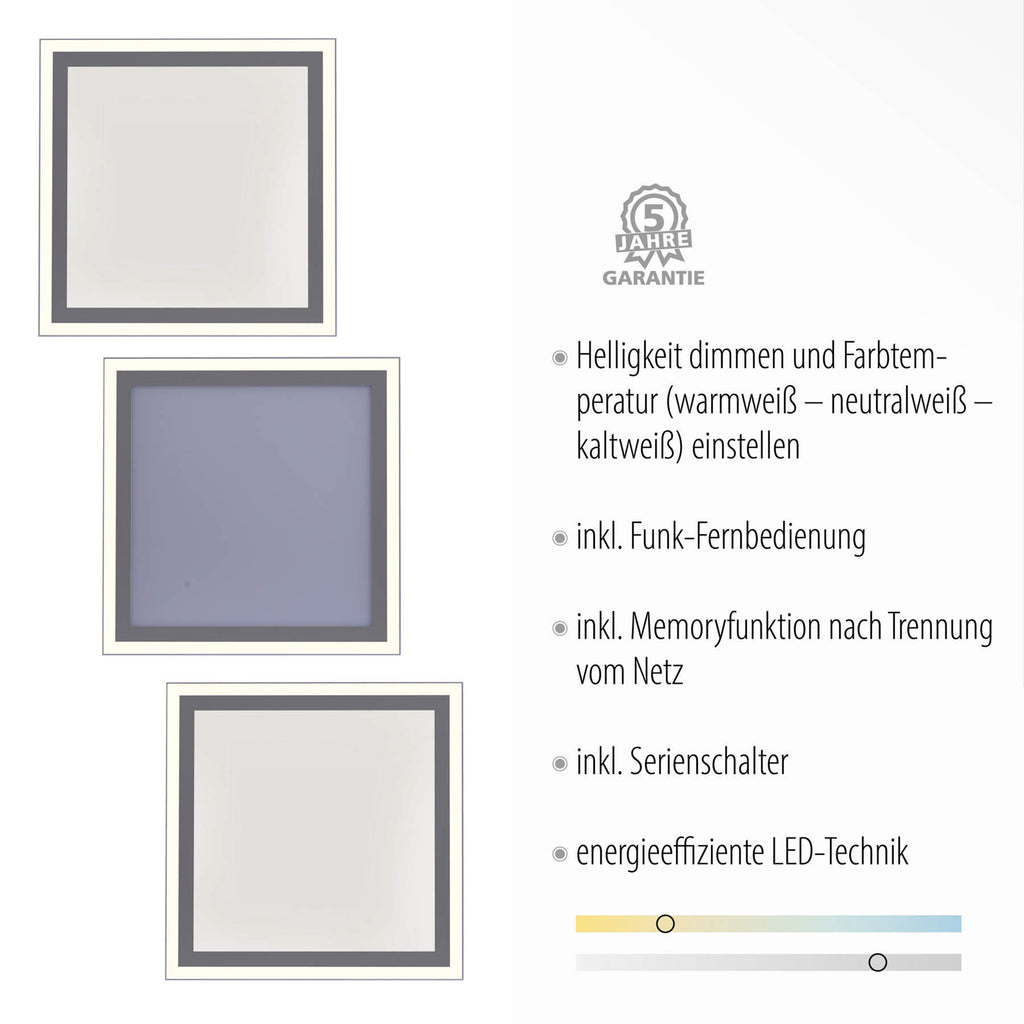 LED-panel Edging 31x31 cm CCT dimbar med fjernkontroll montert i tak