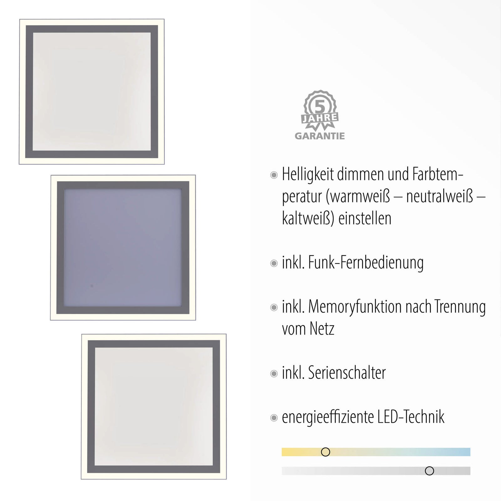 LED-panel Edging 31x31 cm CCT dimbar med fjernkontroll montert i tak