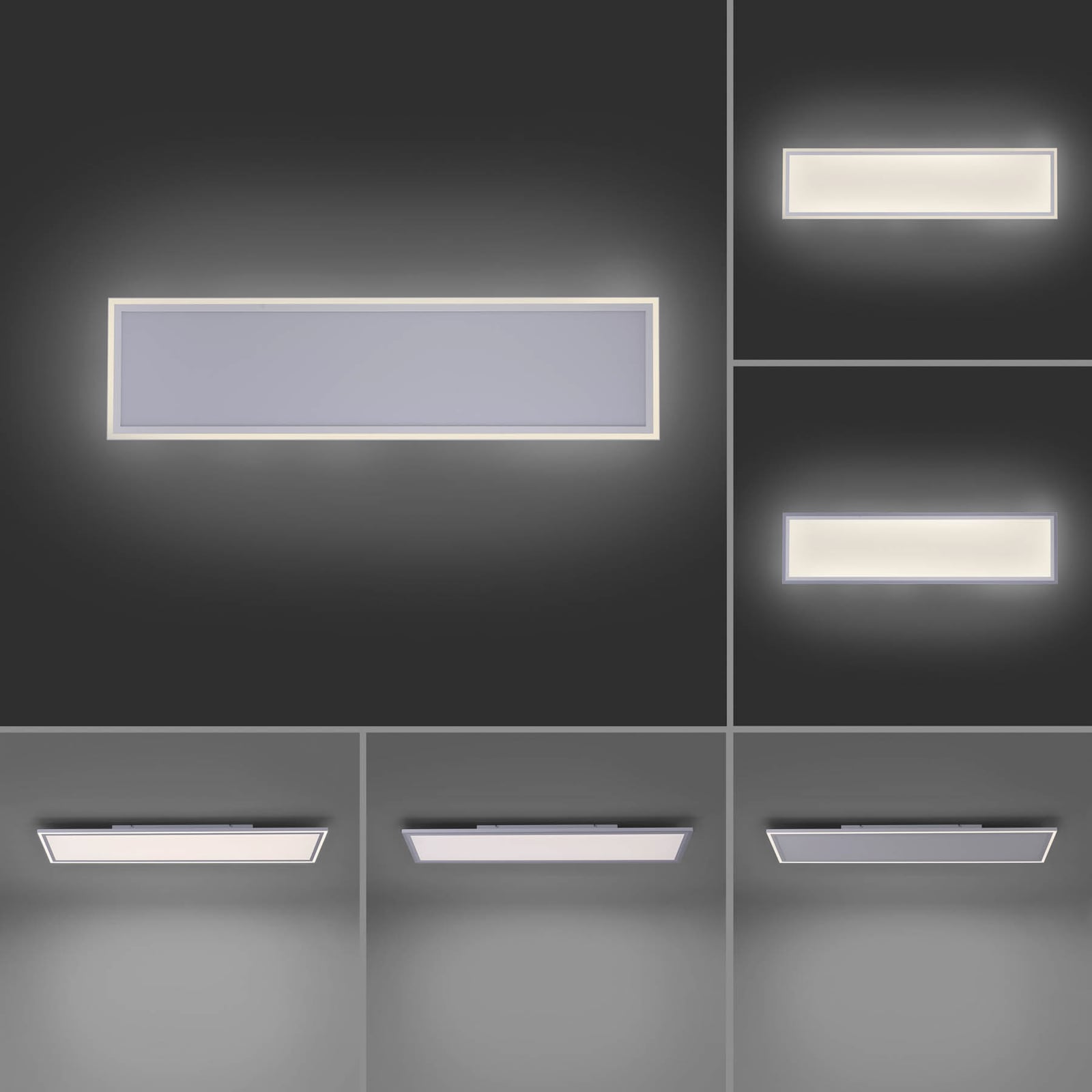 LED-panel Edging dimbar CCT 121x31 cm 60W med fjernkontroll montert i stue