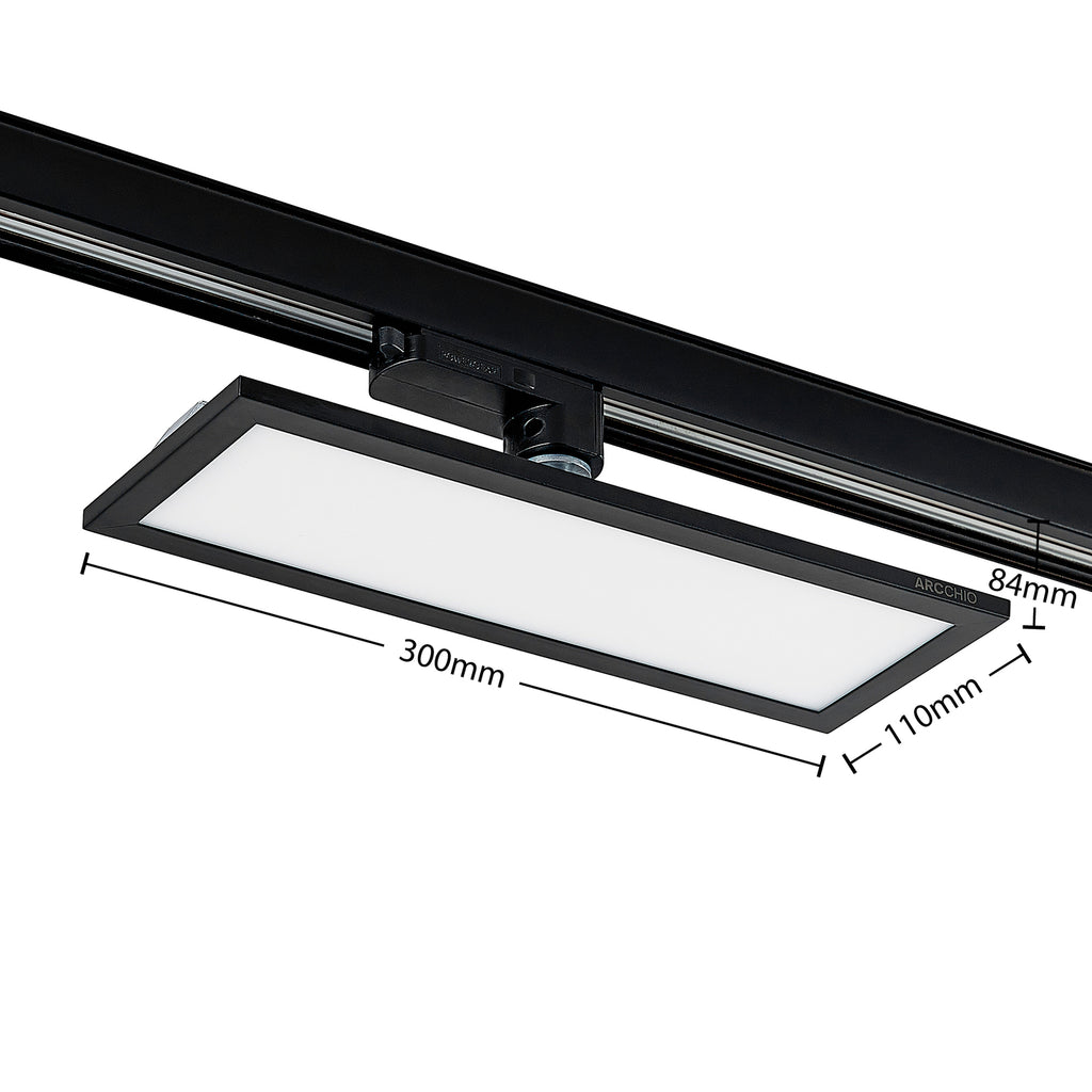 Nærbilde av LED-panel Hairis svart 3-fase skinne 30 cm