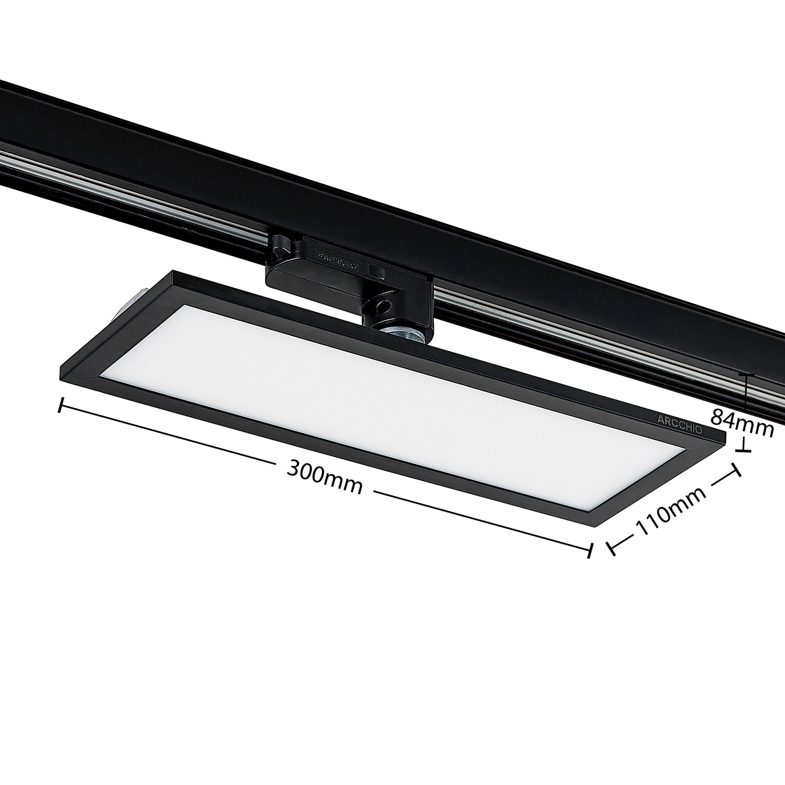 Nærbilde av LED-panel Hairis svart 3-fase skinne 30 cm