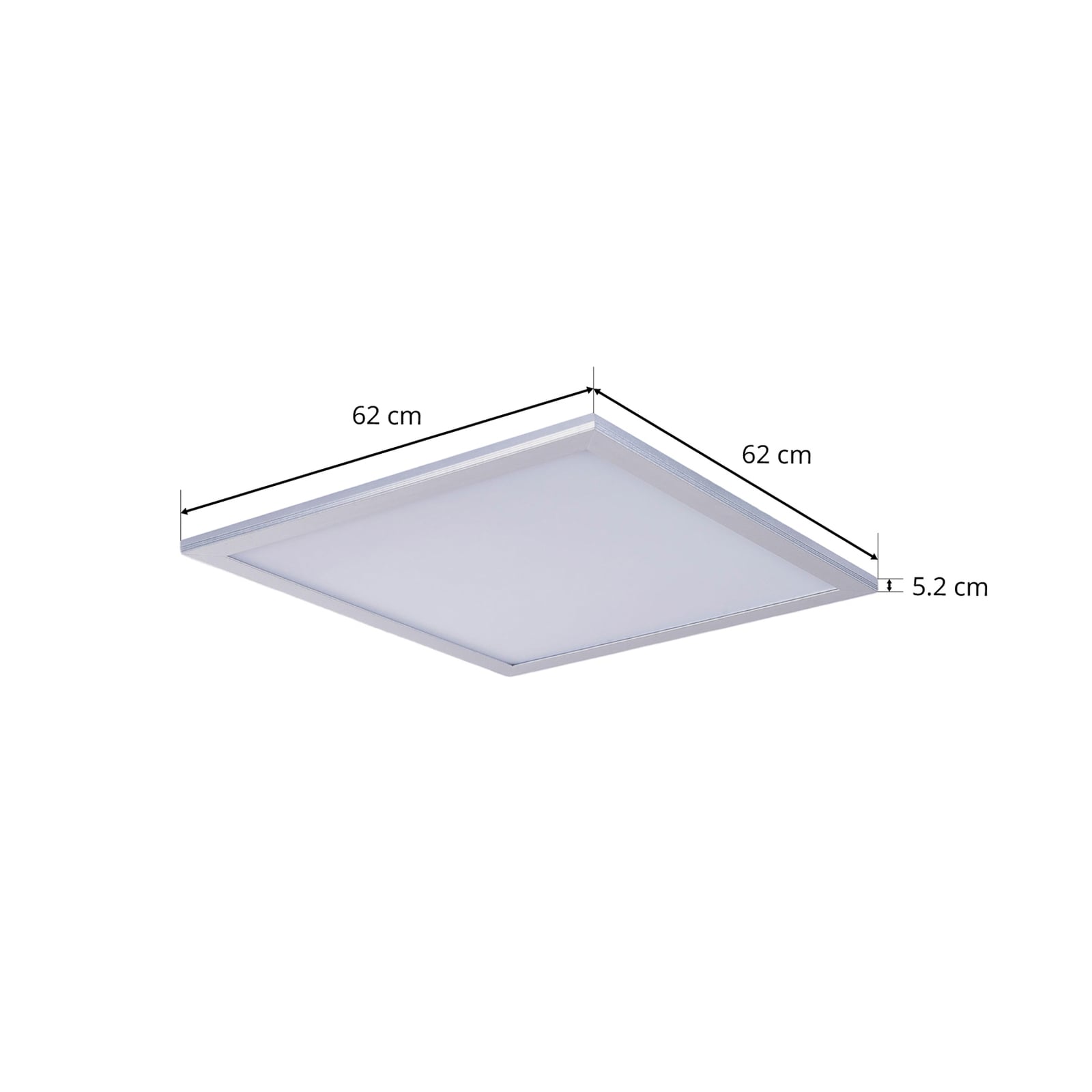 LED-panel Livel sølv aluminium 62x62 cm sideprofil