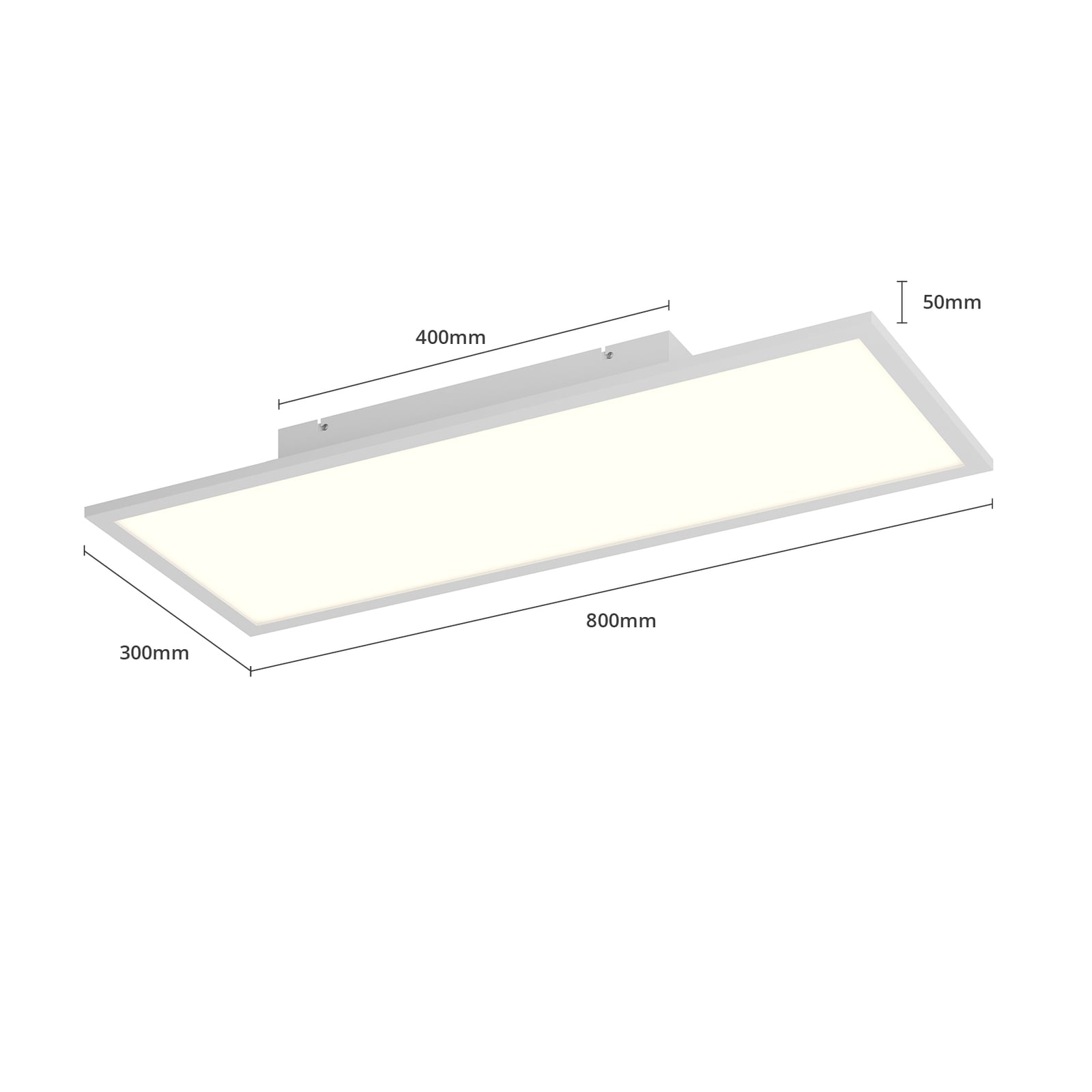 Sidevisning av LED panel Luay dimbar CCT 80x30 cm hvit m/fjernkontroll