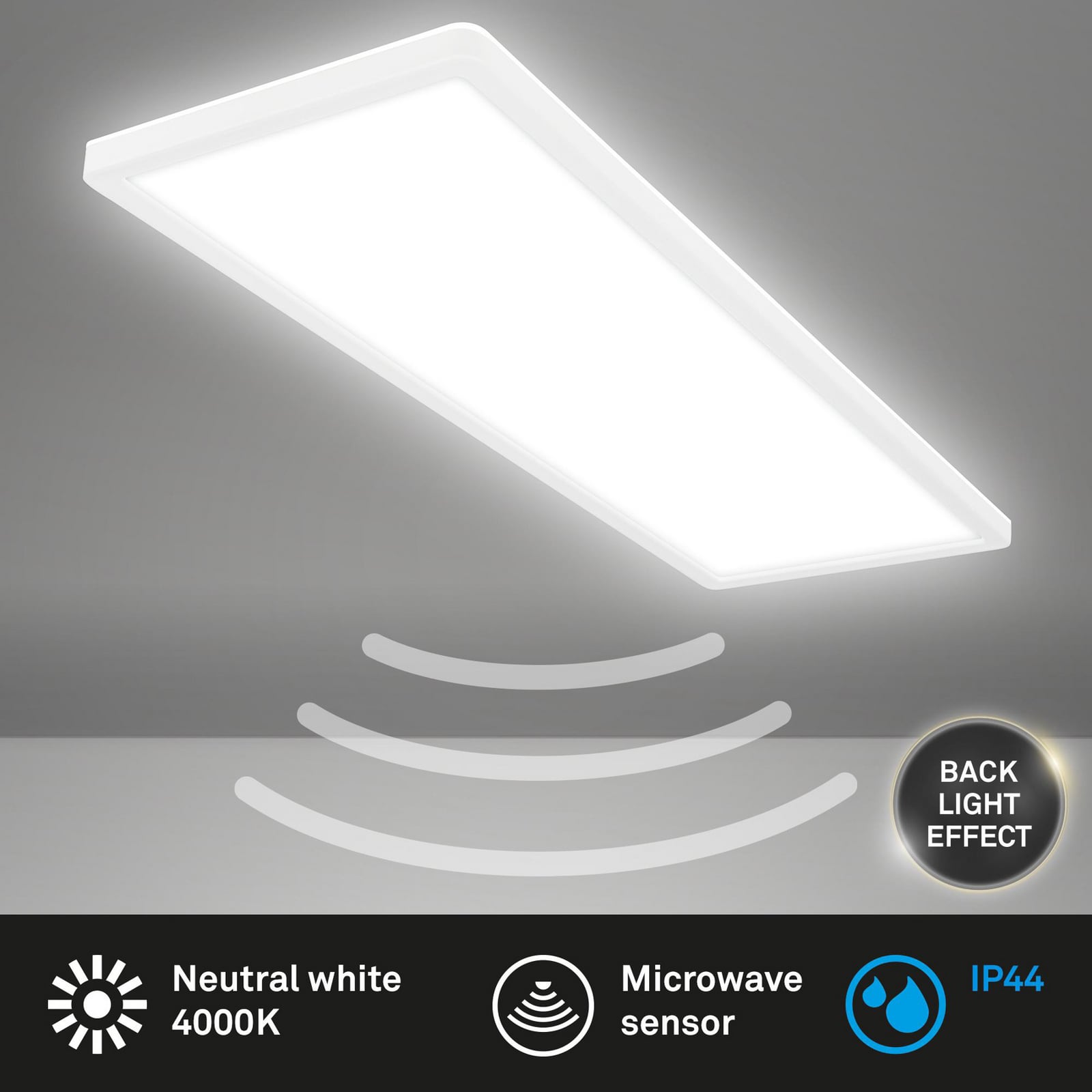 LED-panel Move med bevegelsessensor 58x20 cm IP44 hvit side
