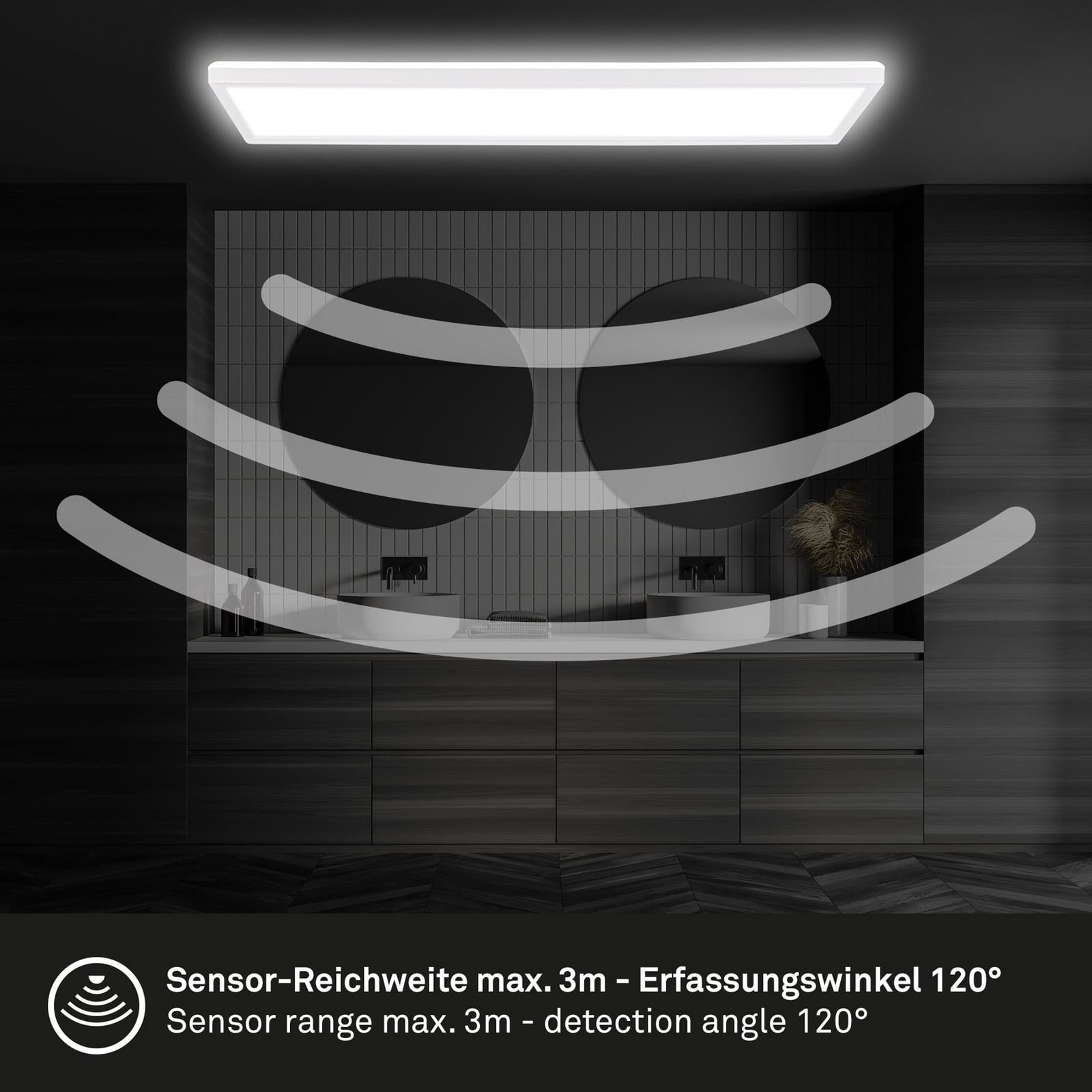LED-panel Move med bevegelsessensor 58x20 cm IP44 hvit installasjon