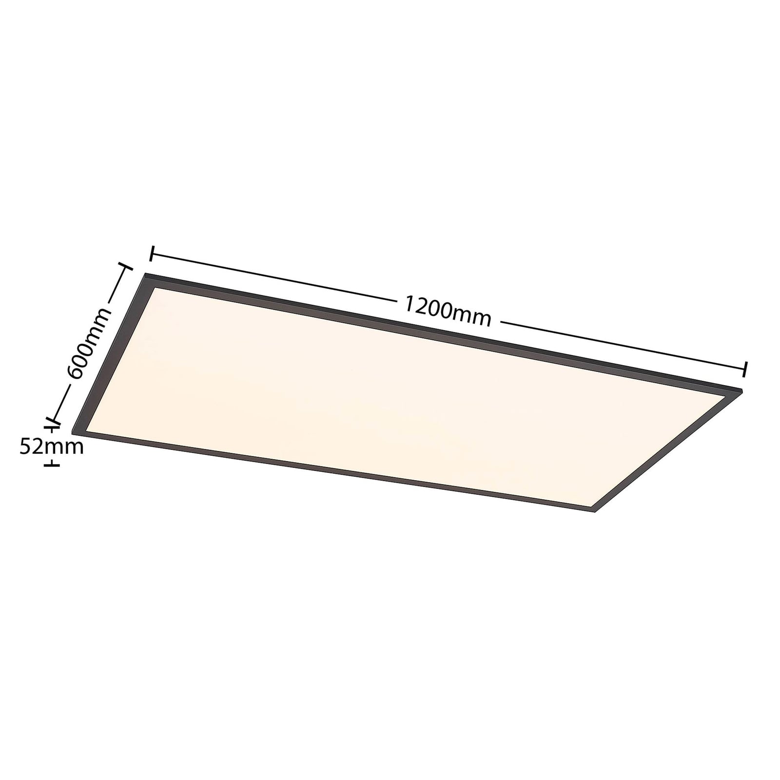 LED-panel Nelios dimbar CCT 120x60 cm svart aluminium nærbilde av fjernkontroll