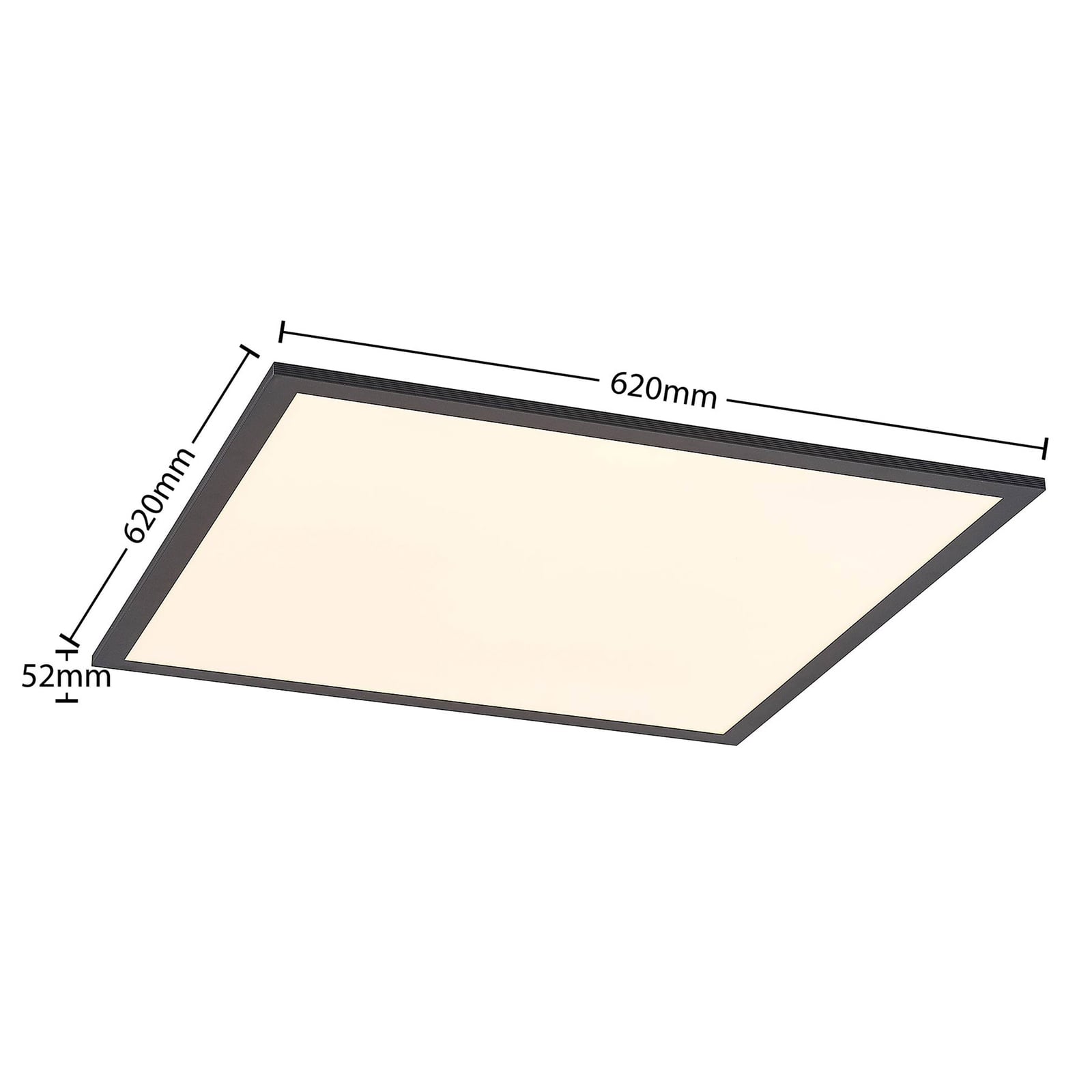 LED-panel Nelios svart 62x62 cm CCT dimbar fjernkontroll montert i tak