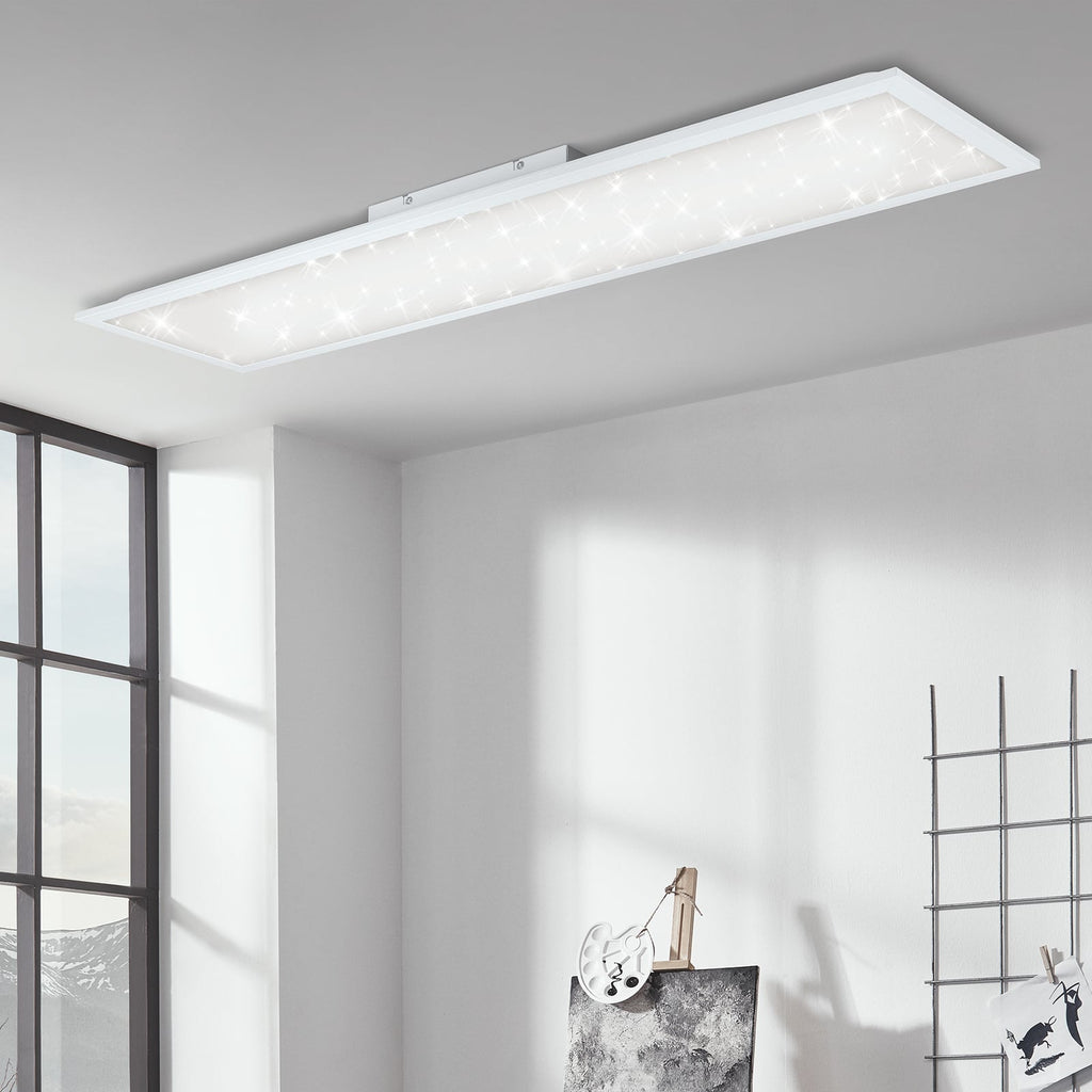 LED-panel Pallas dimbar CCT 119,5x29,5 cm hvit 36W montert i rom