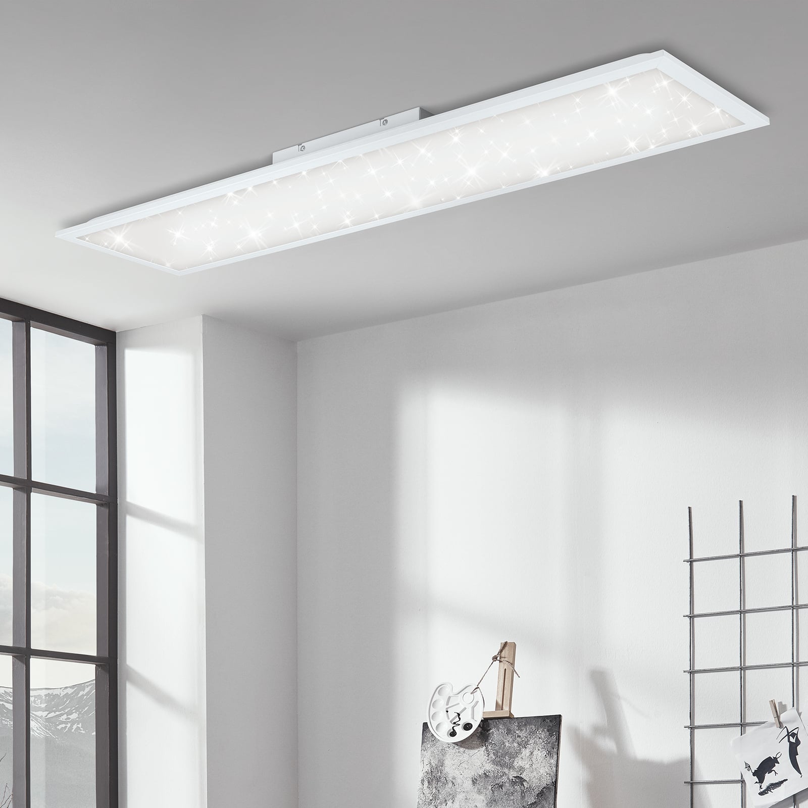 LED-panel Pallas dimbar CCT 119,5x29,5 cm hvit 36W montert i rom