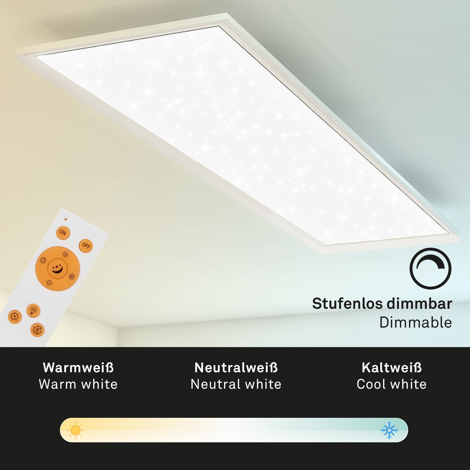 LED-panel Pallas dimbar CCT 119,5x29,5 cm hvit 36W lysfarge justering
