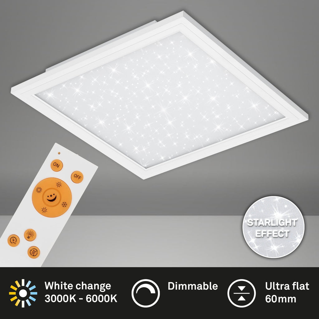 Montert LED-panel Pallas dimbar CCT 59,6x59,6 cm 36W med fjernkontroll i rom