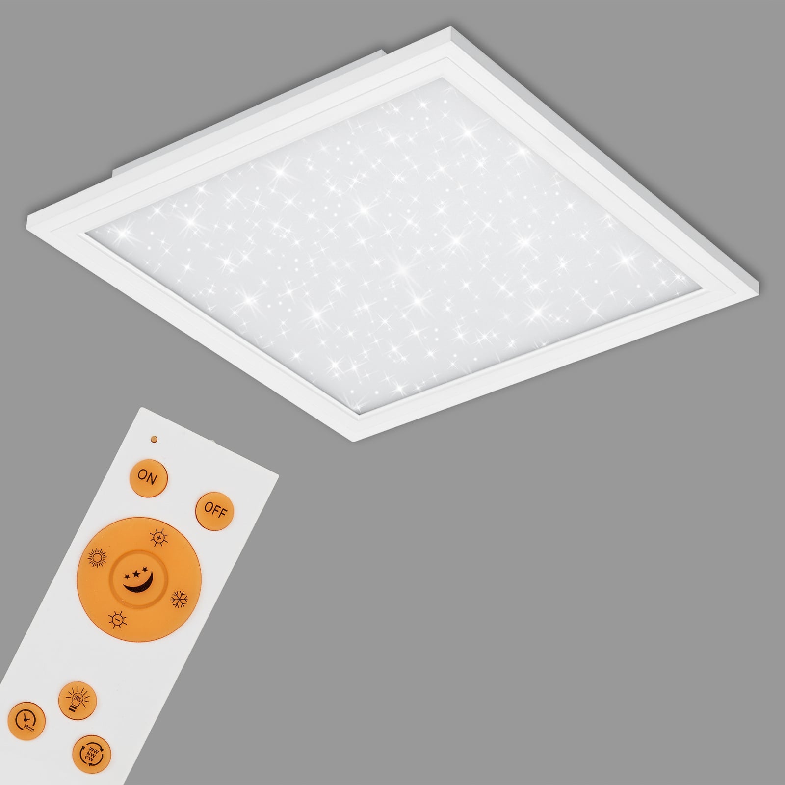 Nærbilde av LED-panel Pallas dimbar CCT 59,6x59,6 cm 36W med fjernkontroll